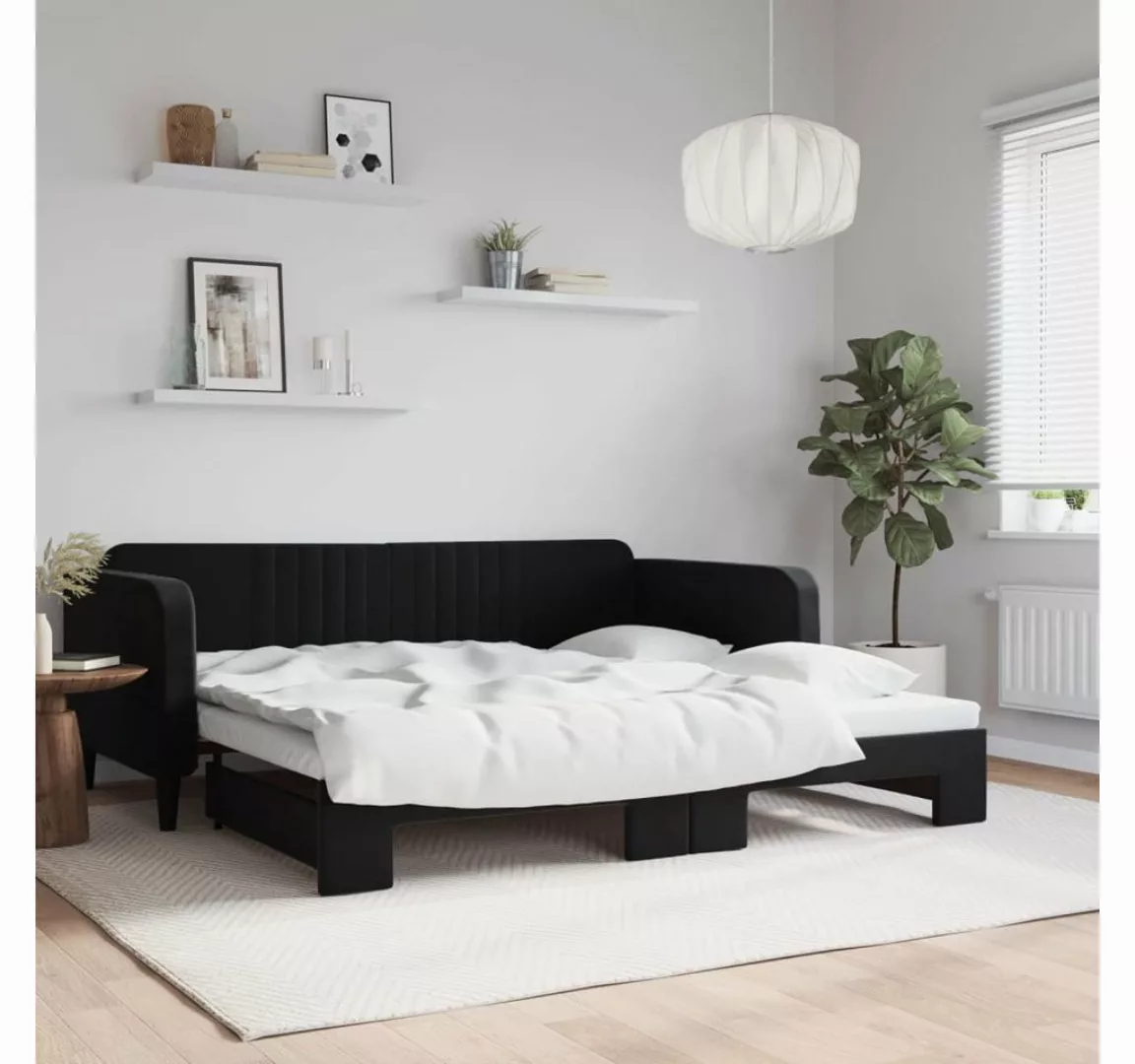 vidaXL Gästebett Gästebett Tagesbett Ausziehbar Schwarz 100x200 cm Samt Bet günstig online kaufen