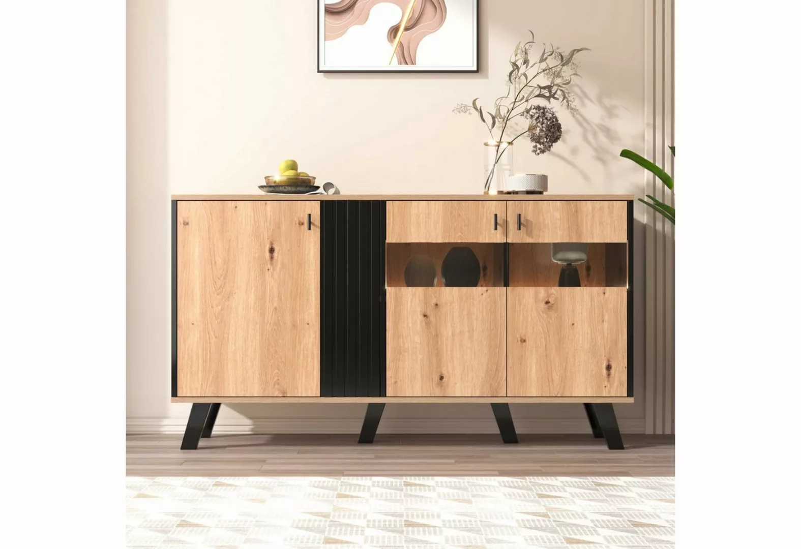 BlingBin Vitrine Beistellschränke Sideboard (1-St., mit LED-Licht und Glas) günstig online kaufen