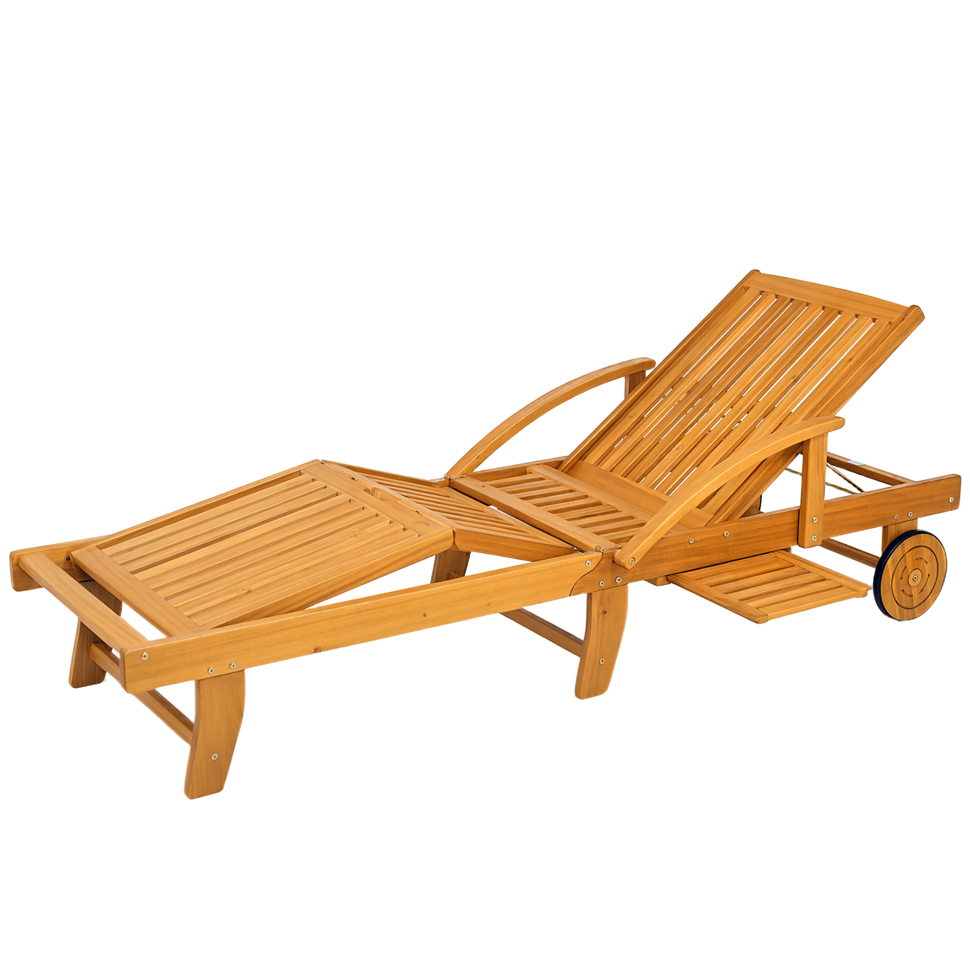 Outsunny Sonnenliege Holz klappbar Gartenliege mit Seitentisch, Rolle, Lieg günstig online kaufen