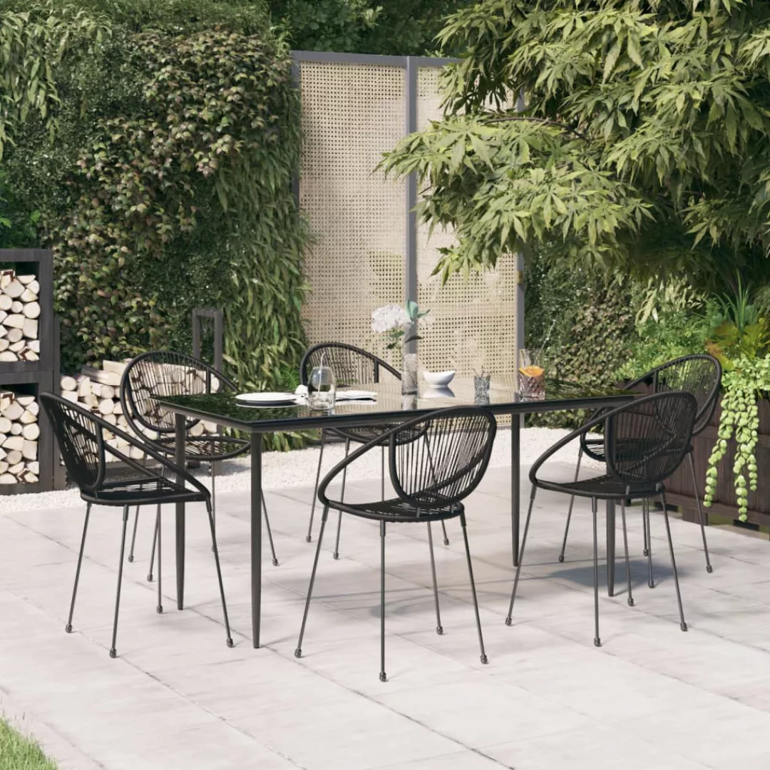 Vidaxl 7-tlg. Garten-essgruppe Schwarz Pvc-rattan günstig online kaufen