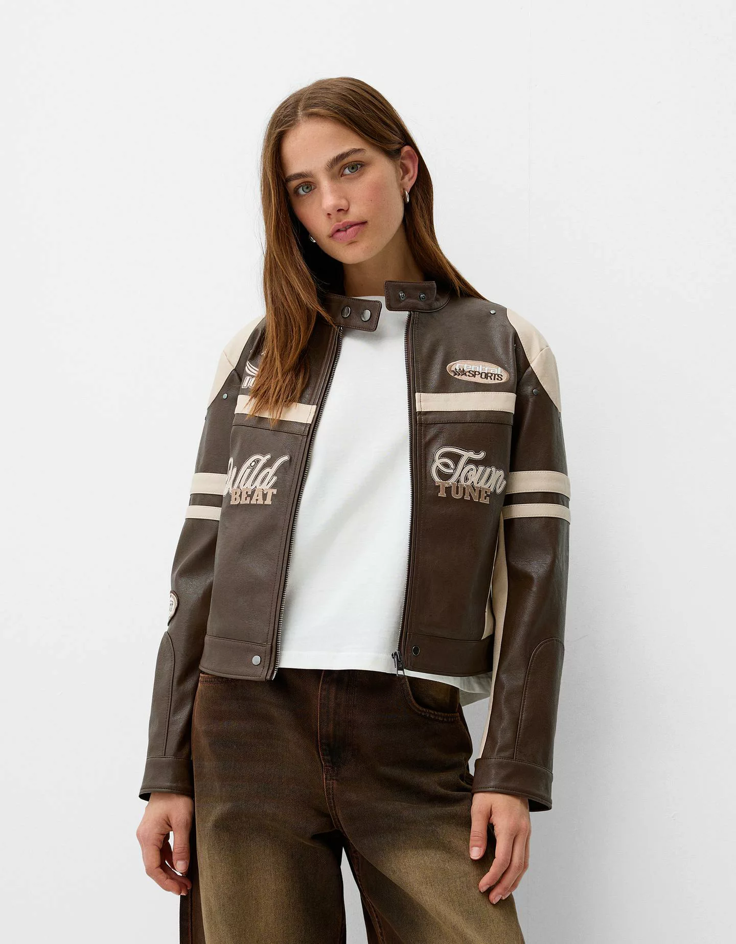 Bershka Kunstlederjacke Damen S Braun günstig online kaufen