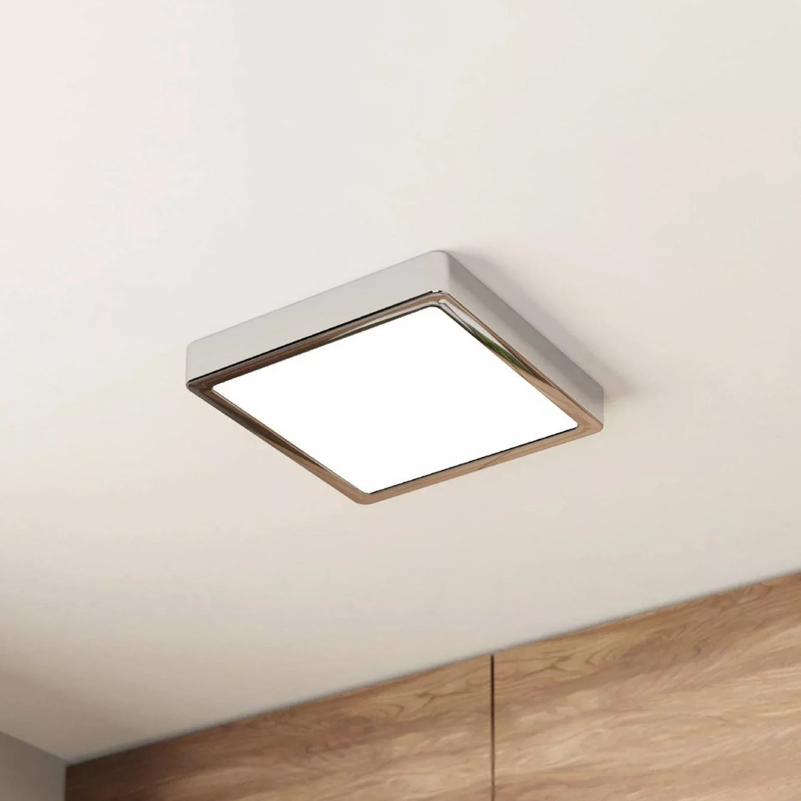LED-Deckenlampe Fueva 5 IP44 3000K chrom 21x21cm günstig online kaufen