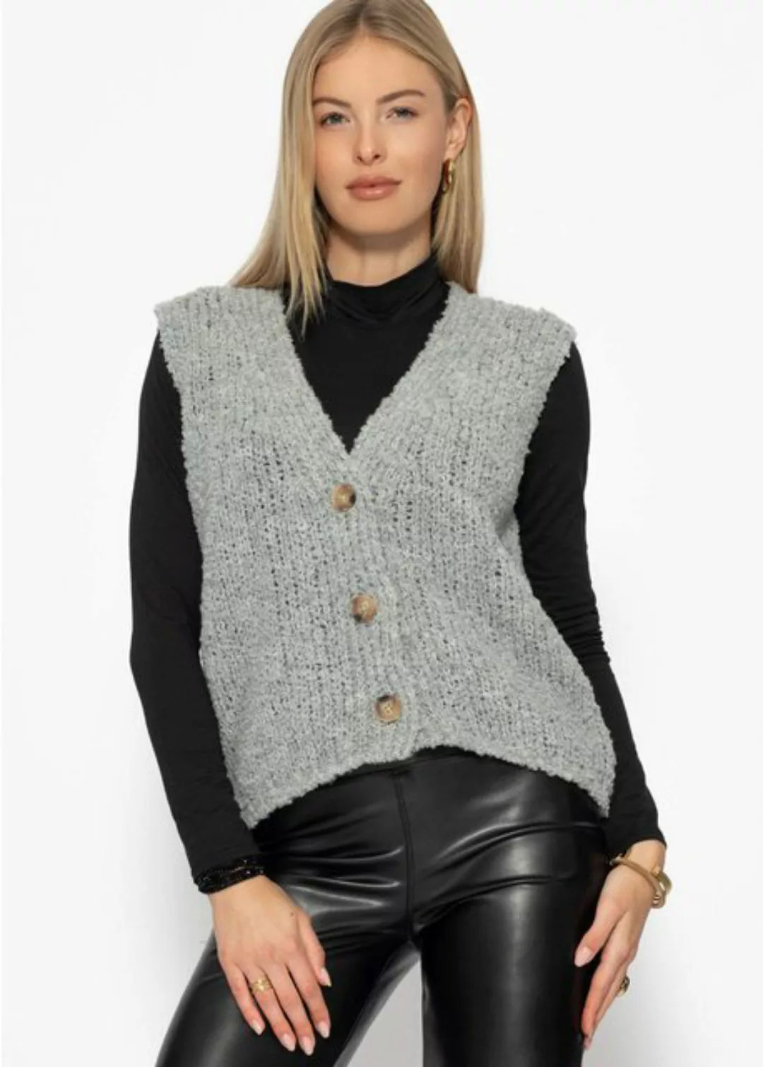 SASSYCLASSY Kurzweste Oversize Strickweste Damen mit Knöpfe Elegant Lässige günstig online kaufen