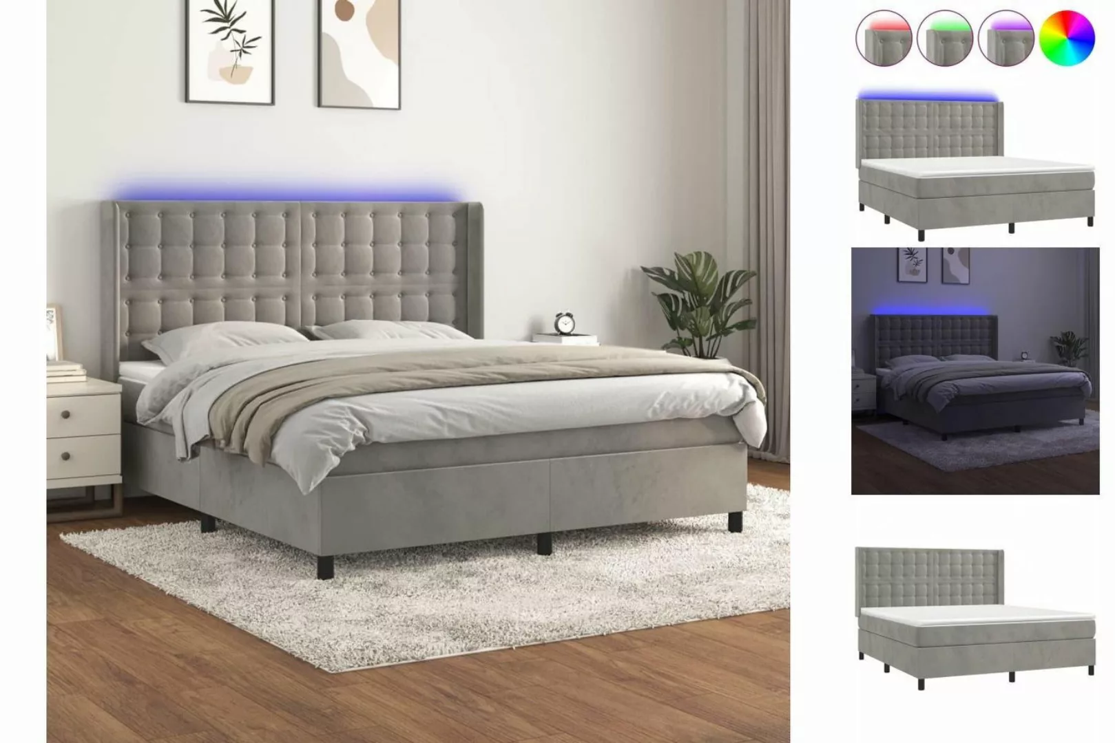 vidaXL Bettgestell Boxspringbett mit Matratze LED Dunkelgrau 180x200 cm Sam günstig online kaufen