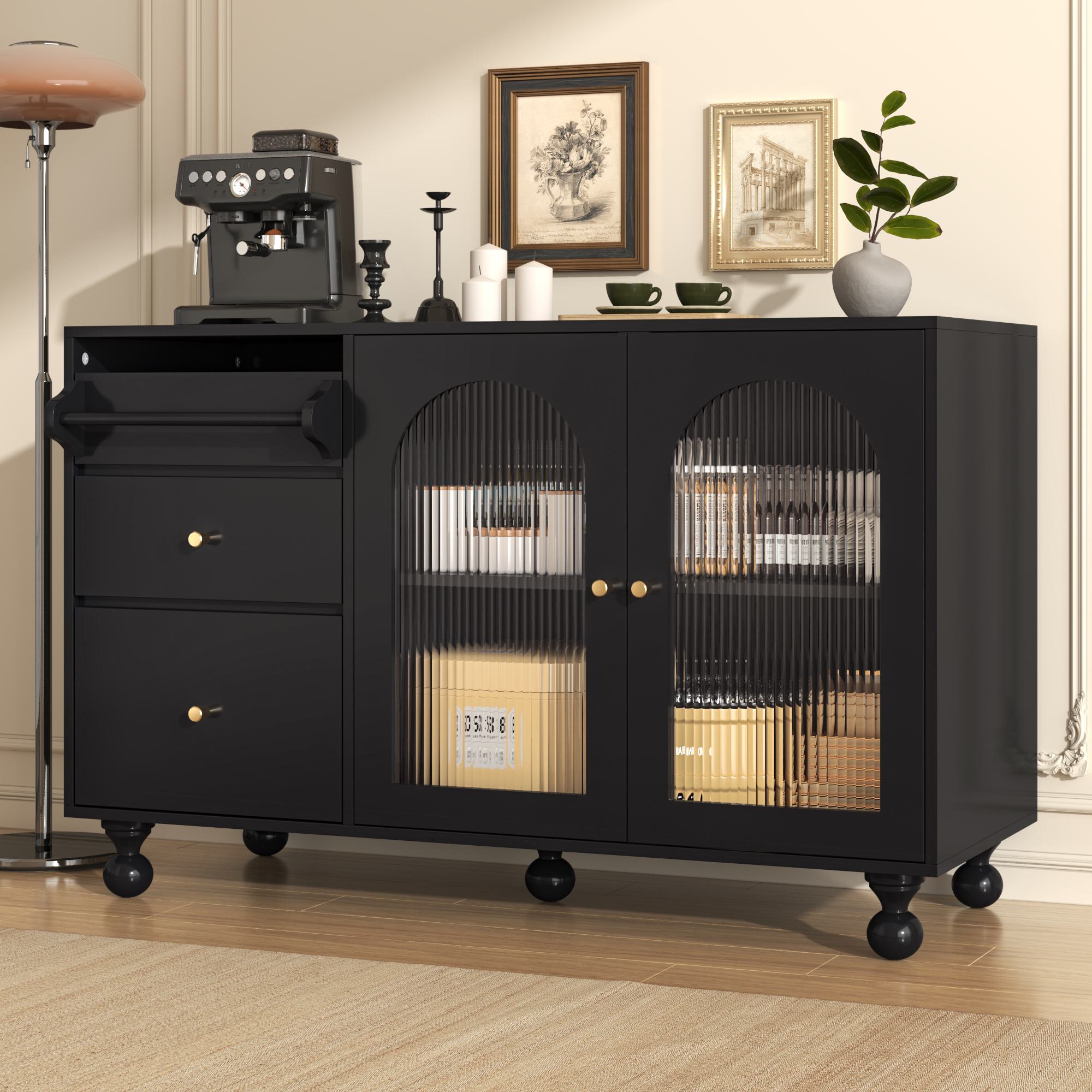 Schwarzes Sideboard mit Handtuchhalter, multifunktionaler Aufbewahrungsschr günstig online kaufen