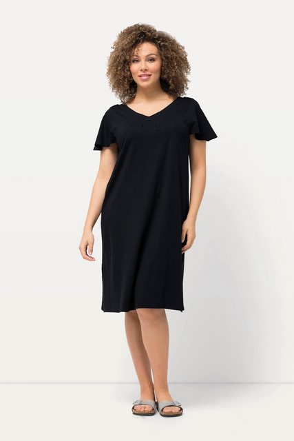 Ulla Popken Maxikleid Jersey-Midikleid A-Linie V-Ausschnitt Cup-Ärmel günstig online kaufen