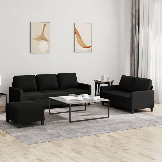 vidaXL Sofa 3-tlg. Sofagarnitur mit Kissen Schwarz Stoff günstig online kaufen