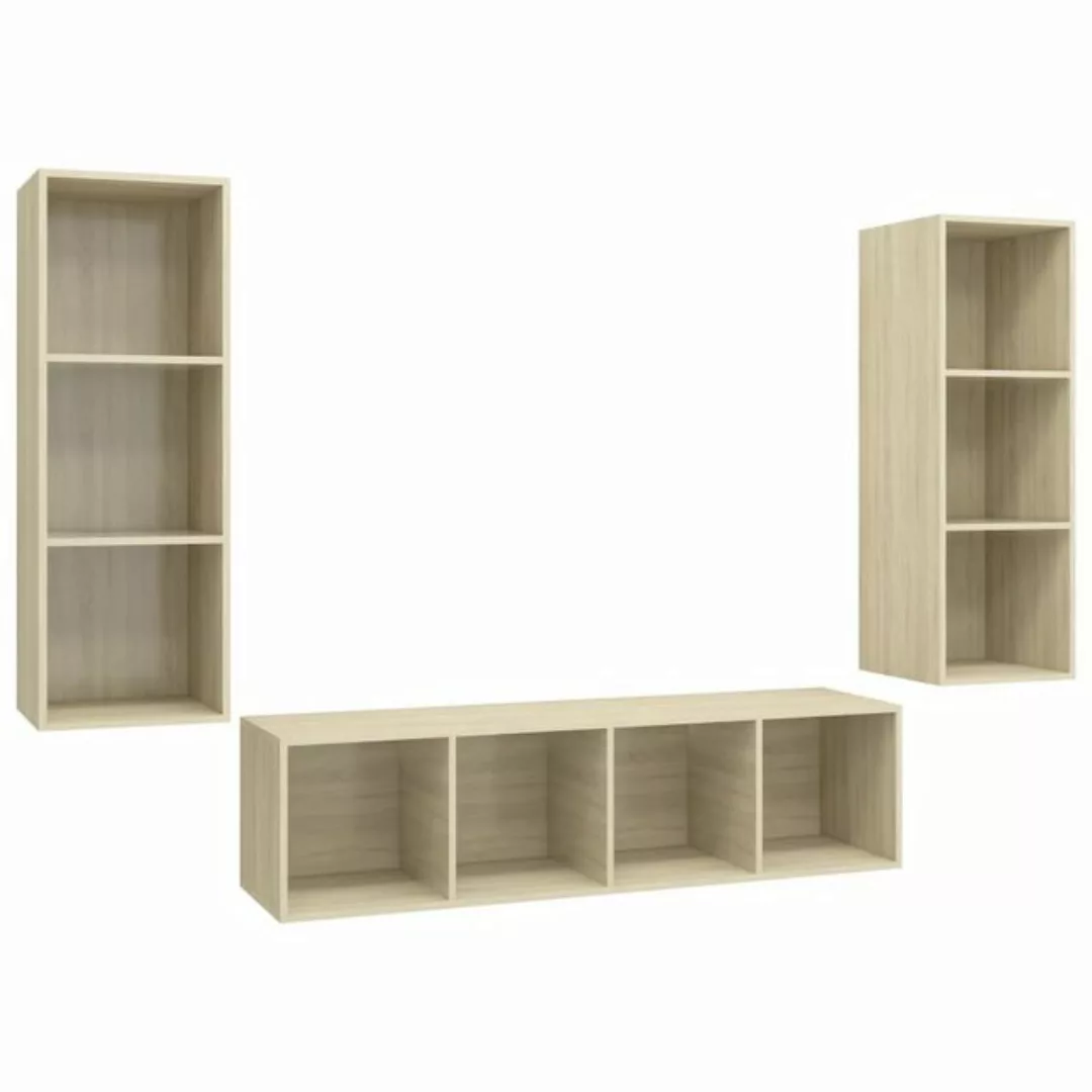 furnicato TV-Schrank 3-tlg. TV-Schrank-Set Sonoma-Eiche Holzwerkstoff günstig online kaufen