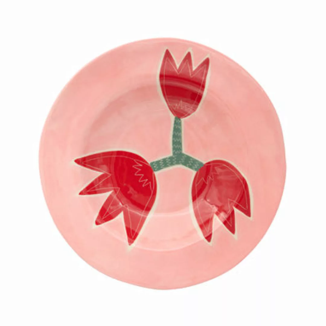 Teller Tulip keramik rosa rot / Ø 26 cm - Handbemalt - LAETITIA ROUGET - Ro günstig online kaufen