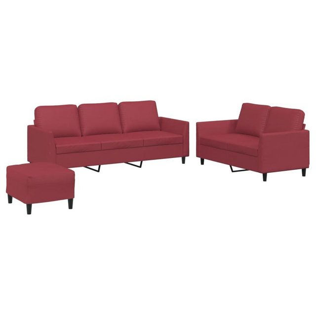 vidaXL Sofa 3-tlg. Sofagarnitur mit Kissen Weinrot Kunstleder günstig online kaufen