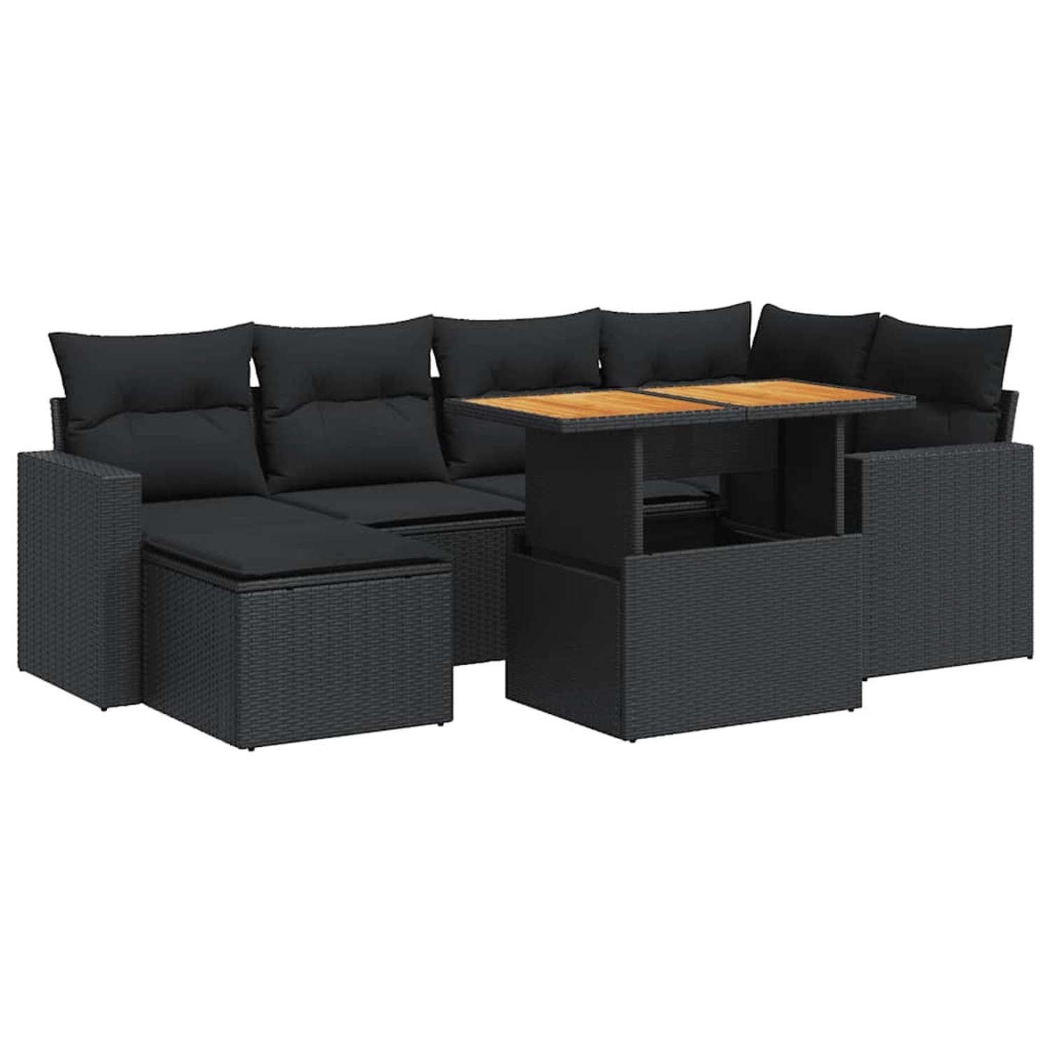 vidaXL 7-Tlg Garten-Sofagarnitur mit Kissen Schwarz Poly Rattan 3327058 günstig online kaufen
