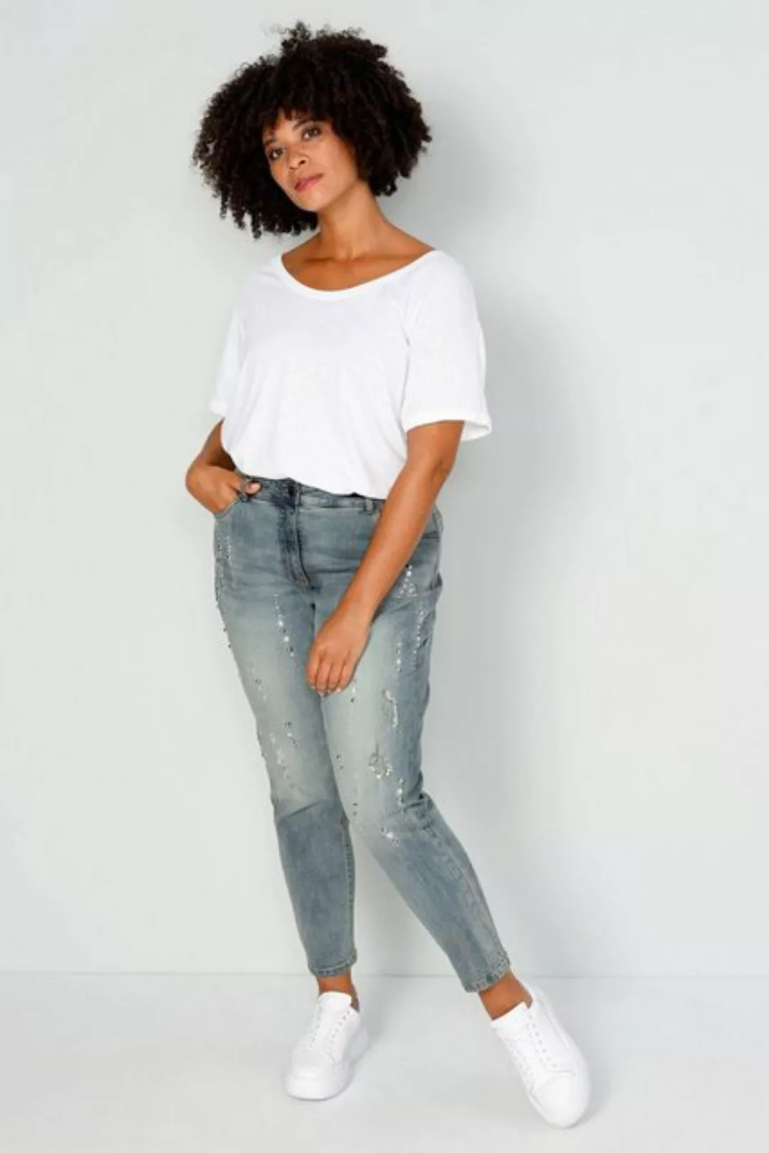 Angel of Style Regular-fit-Jeans 7/8-Jeans Slim Fit Strass-Details 5-Pocket günstig online kaufen