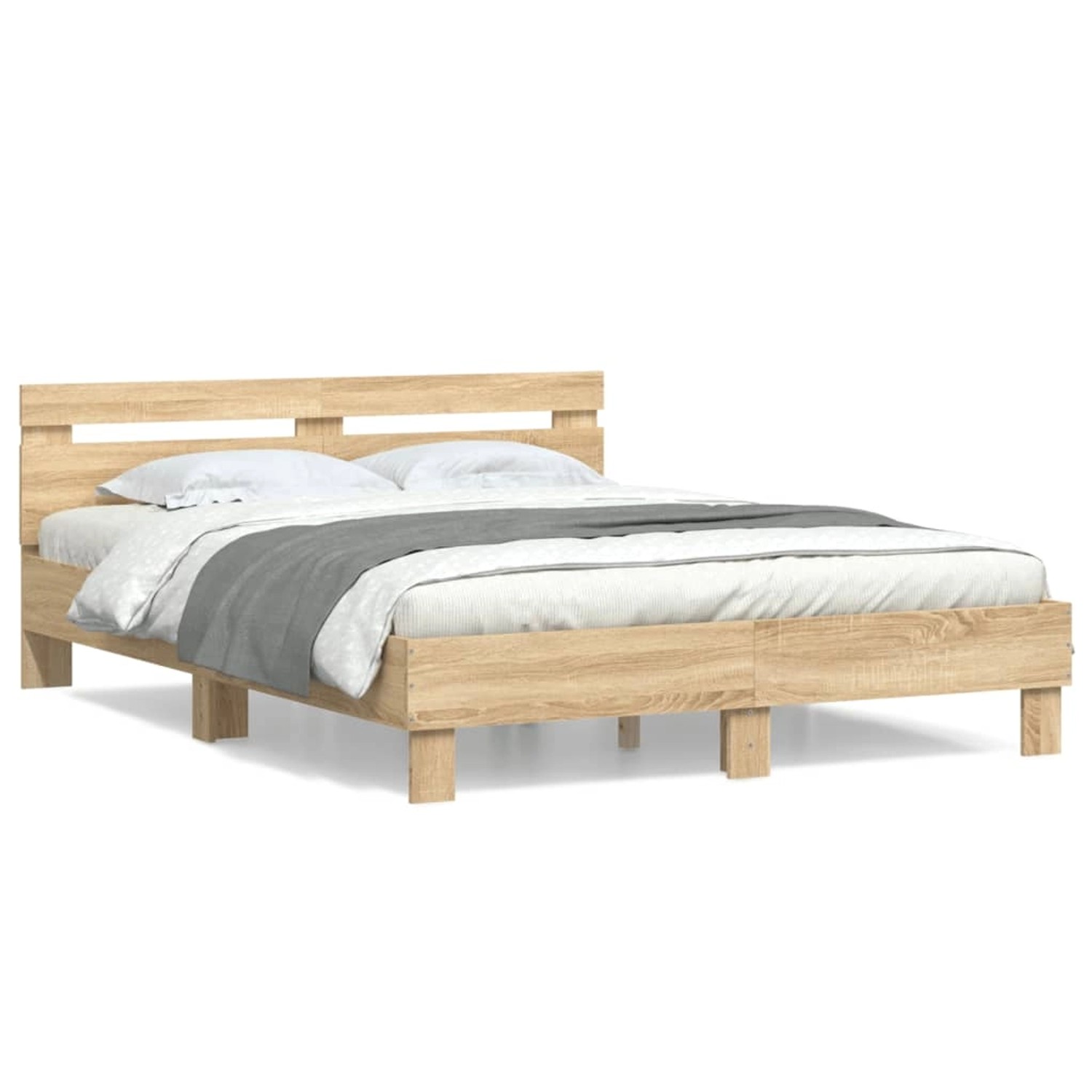 vidaXL Bettgestell, Bettrahmen mit Kopfteil Sonoma-Eiche 140x190 cm Holzwer günstig online kaufen