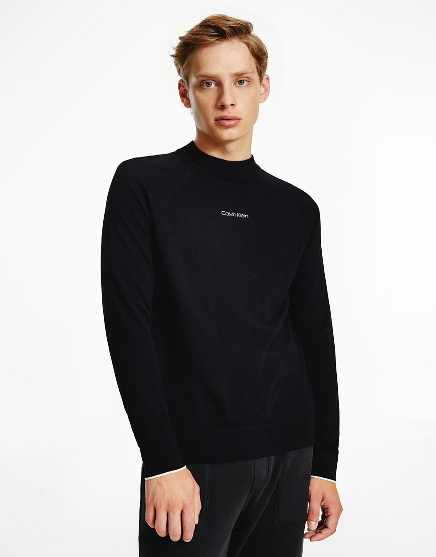 Calvin Klein – Strickpullover aus hochwertiger Wolle in Schwarz mit Stehkra günstig online kaufen