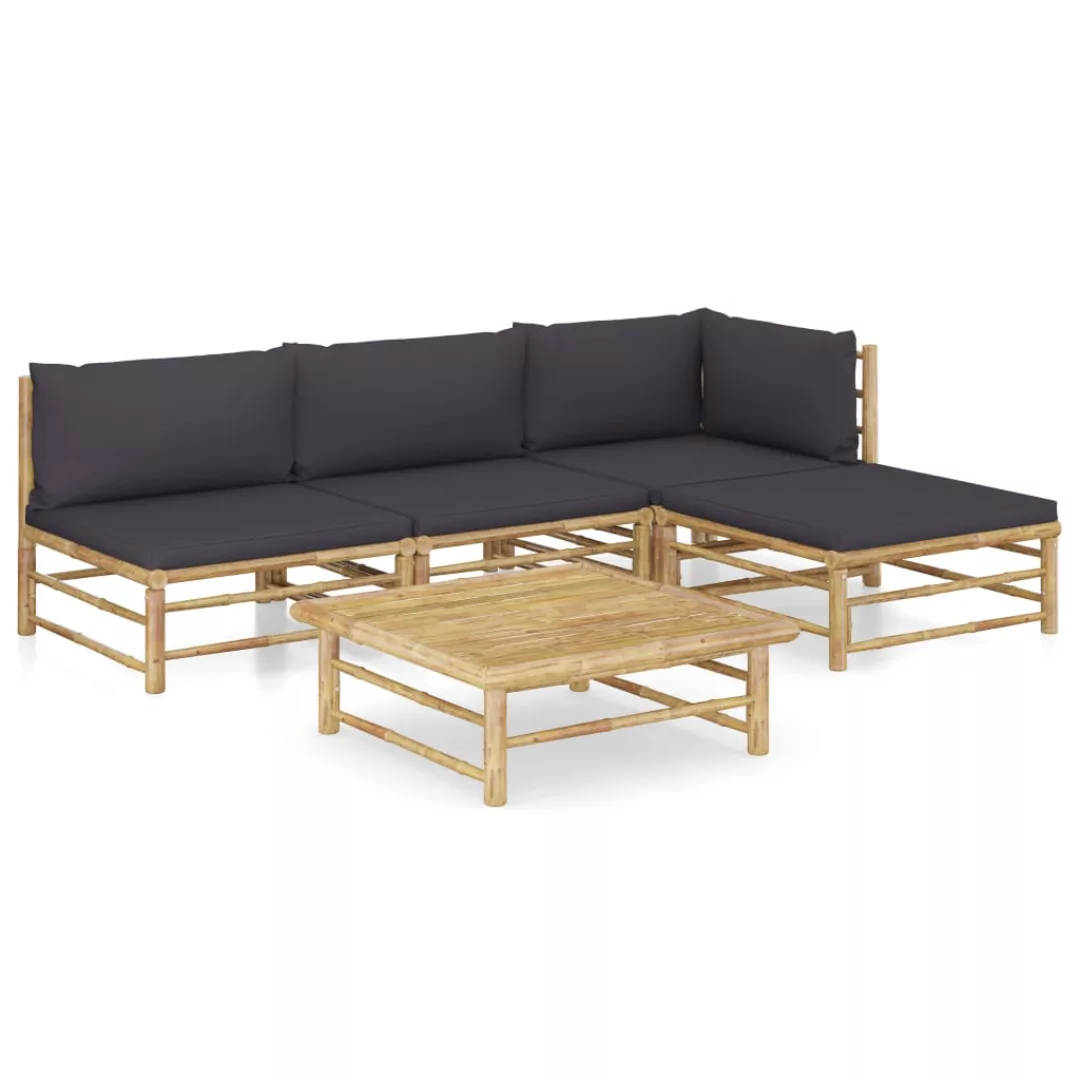 vidaXL 5-tlg Garten-Lounge-Set mit Dunkelgrauen Kissen Bambus Modell 1 günstig online kaufen