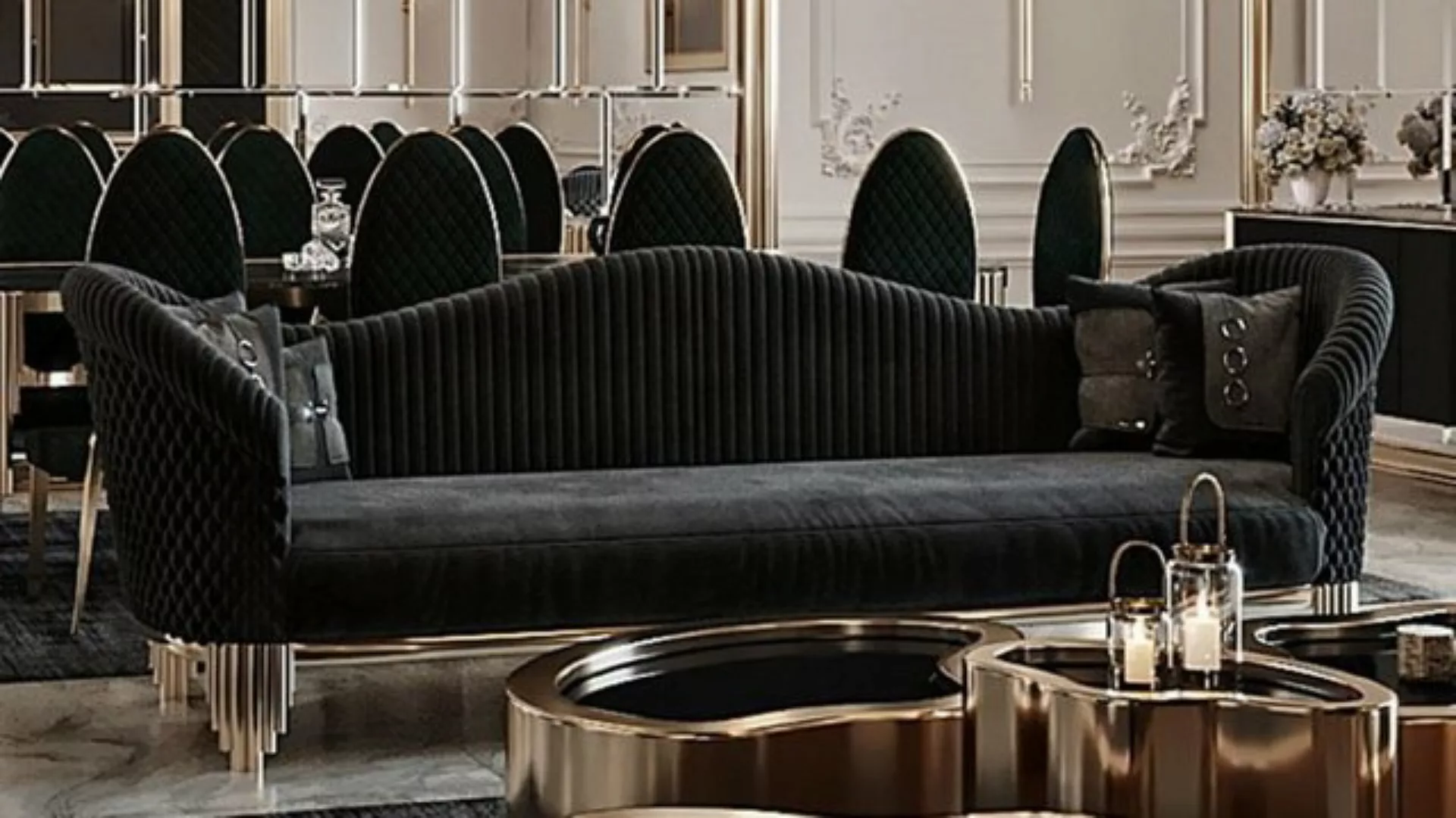 Casa Padrino Sofa Luxus Sofa Schwarz / Gold 260 x 88 x H. 88 cm - Modernes günstig online kaufen