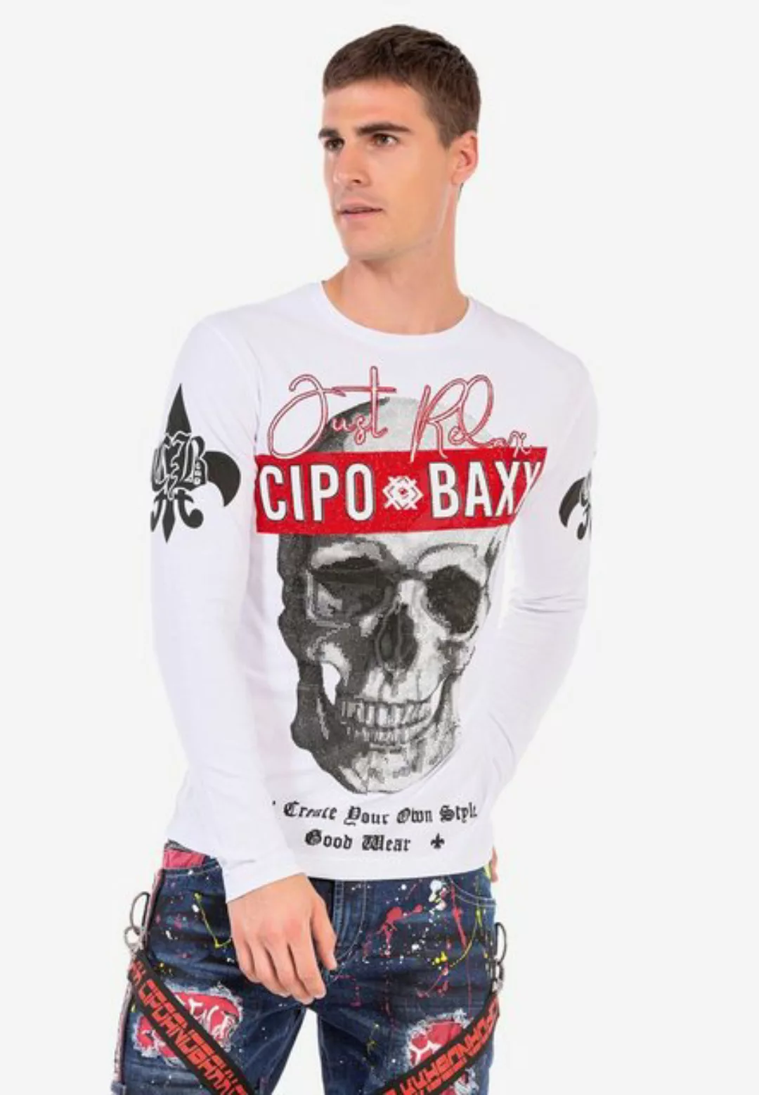 Cipo & Baxx Langarmshirt mit aufwendigem Strass-Design günstig online kaufen