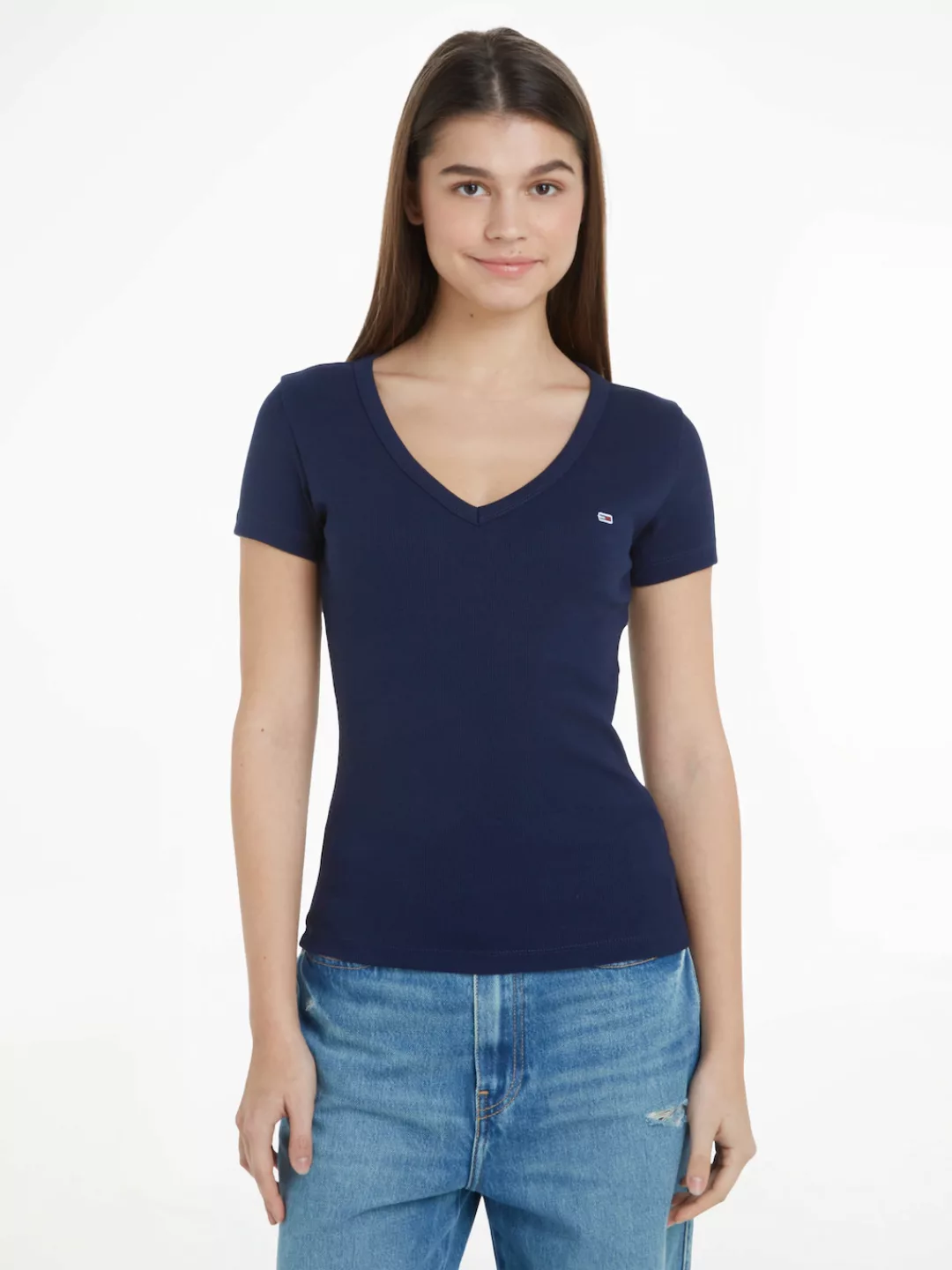 Tommy Jeans Kurzarmshirt "TJW SLIM ESSENTIAL RIB V SS", mit gerippter Struk günstig online kaufen