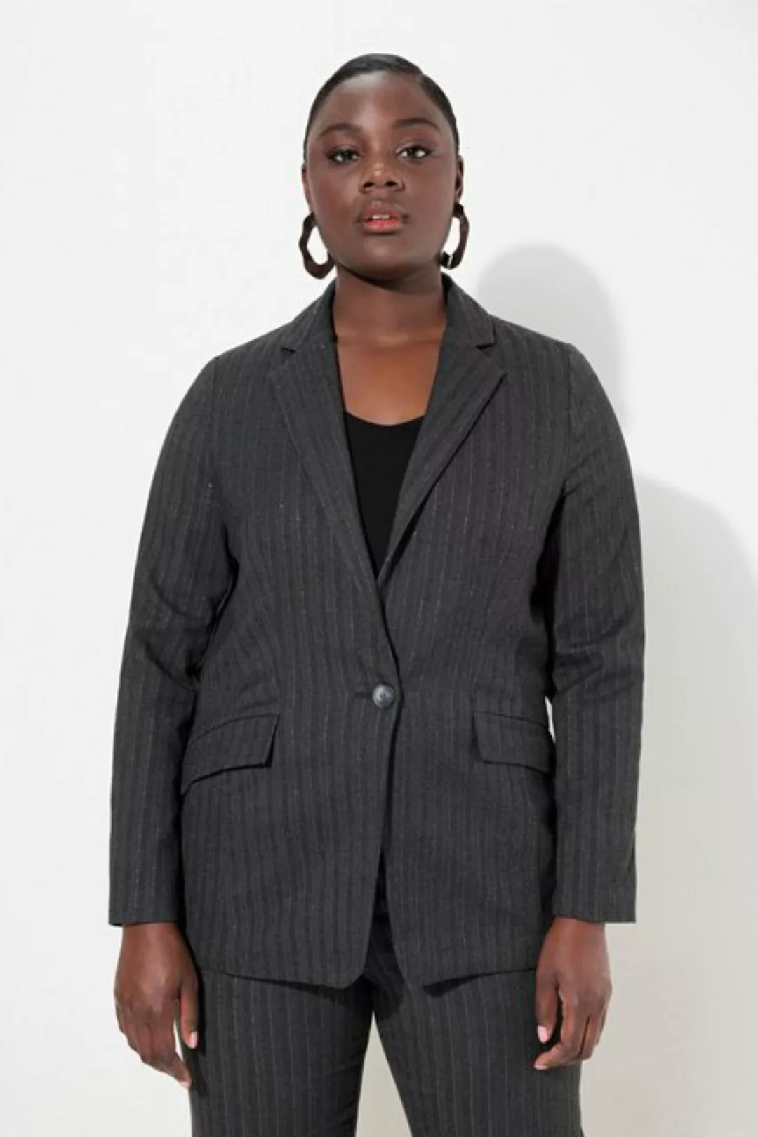 Ulla Popken Blusenblazer Blazer Fischgratmuster Lurex Reverskragen günstig online kaufen