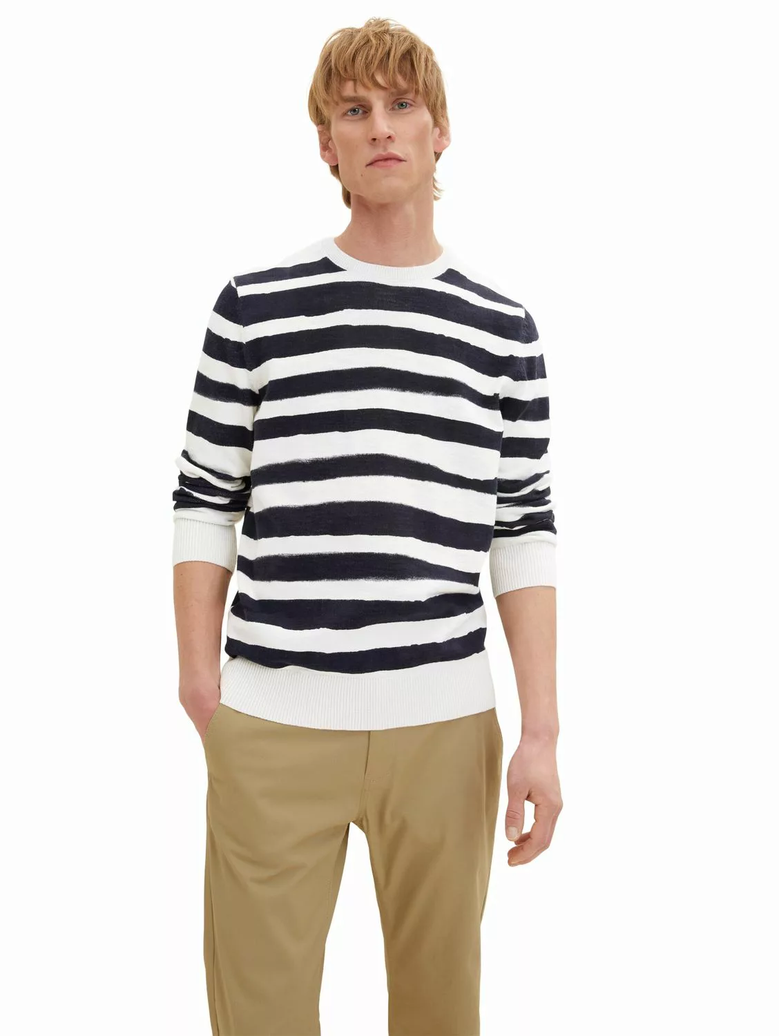 Tom Tailor Herren Rundhals Pullover PRINTED STRIPE KNITTER - Regular Fit günstig online kaufen