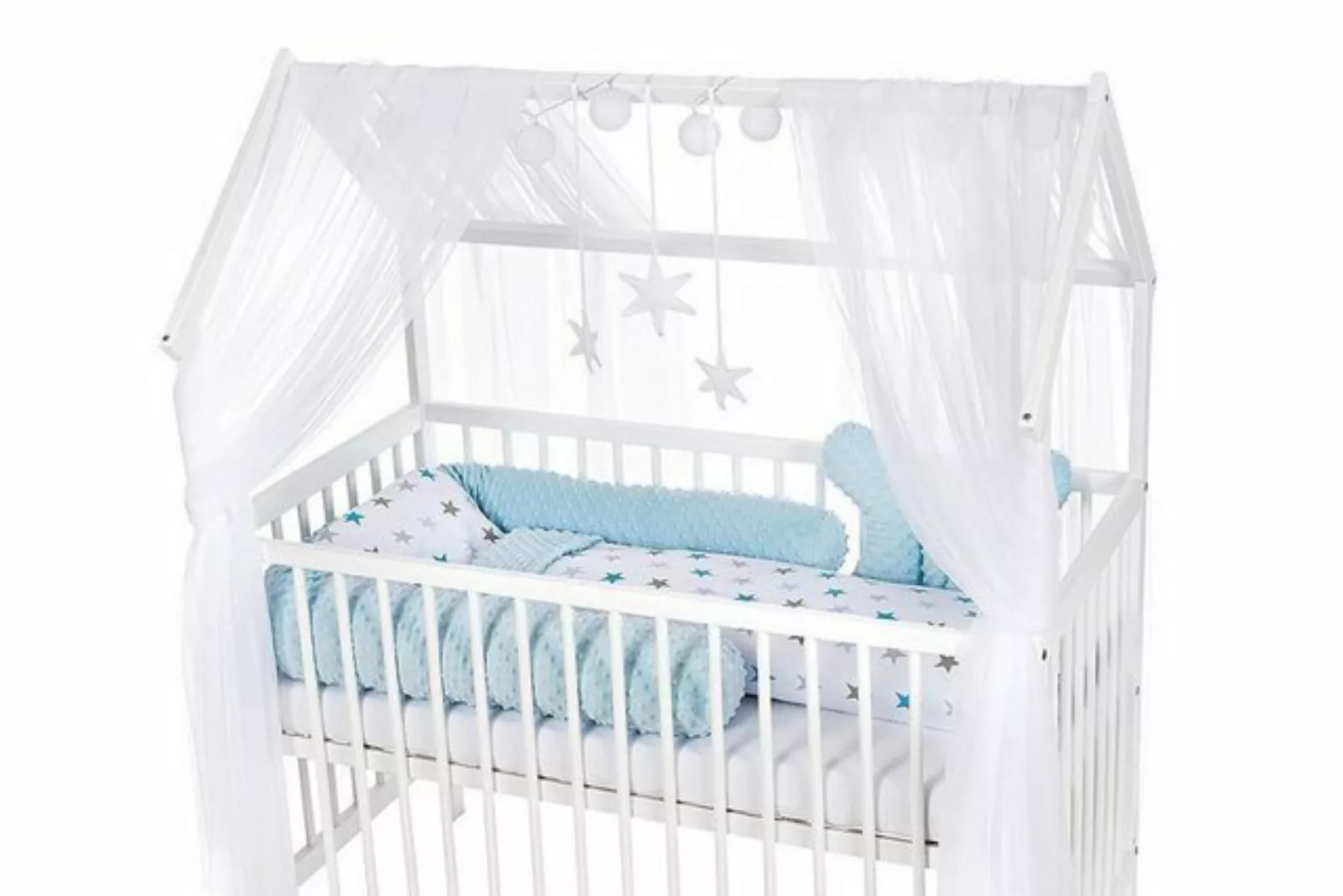 Babyhafen Babybett Hausbett Kinderbett 120x60 Matratze Minky Bettset Sterne günstig online kaufen