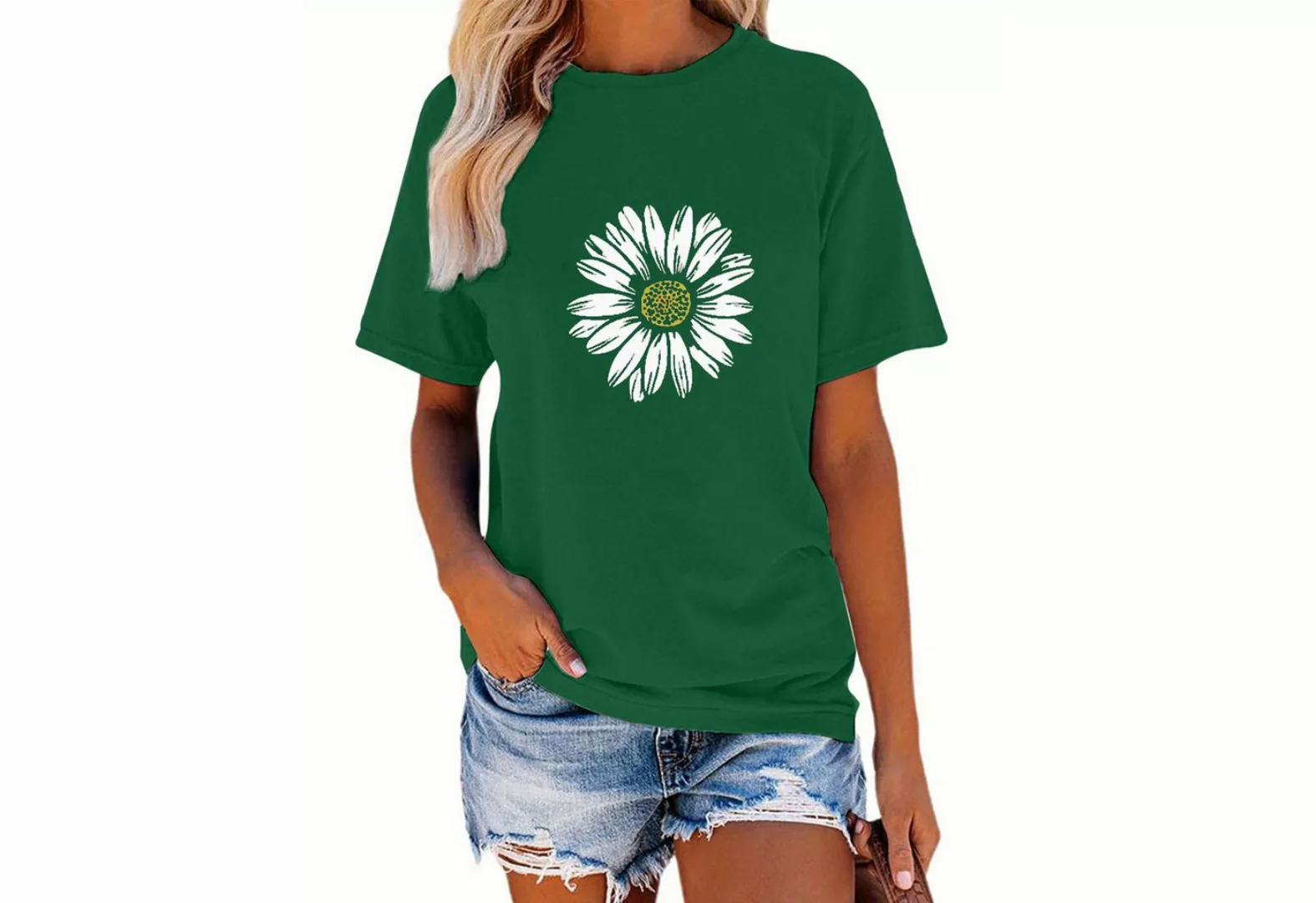 PYL Kurzarmbluse Damen Sommer Kurzarmbluse Sonnenblume Print-Shirt Casual T günstig online kaufen