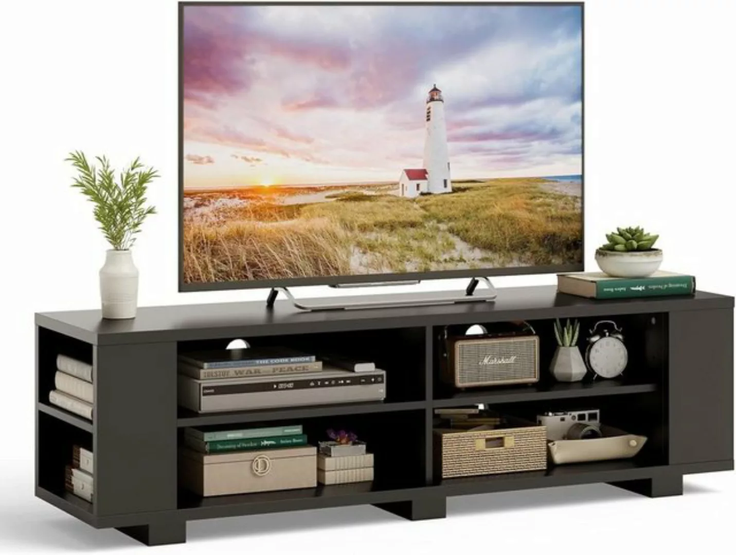 KOMFOTTEU TV-Schrank TV-Ständer mit 8 Aufbewahrungsfächern, bis 65 Zoll günstig online kaufen