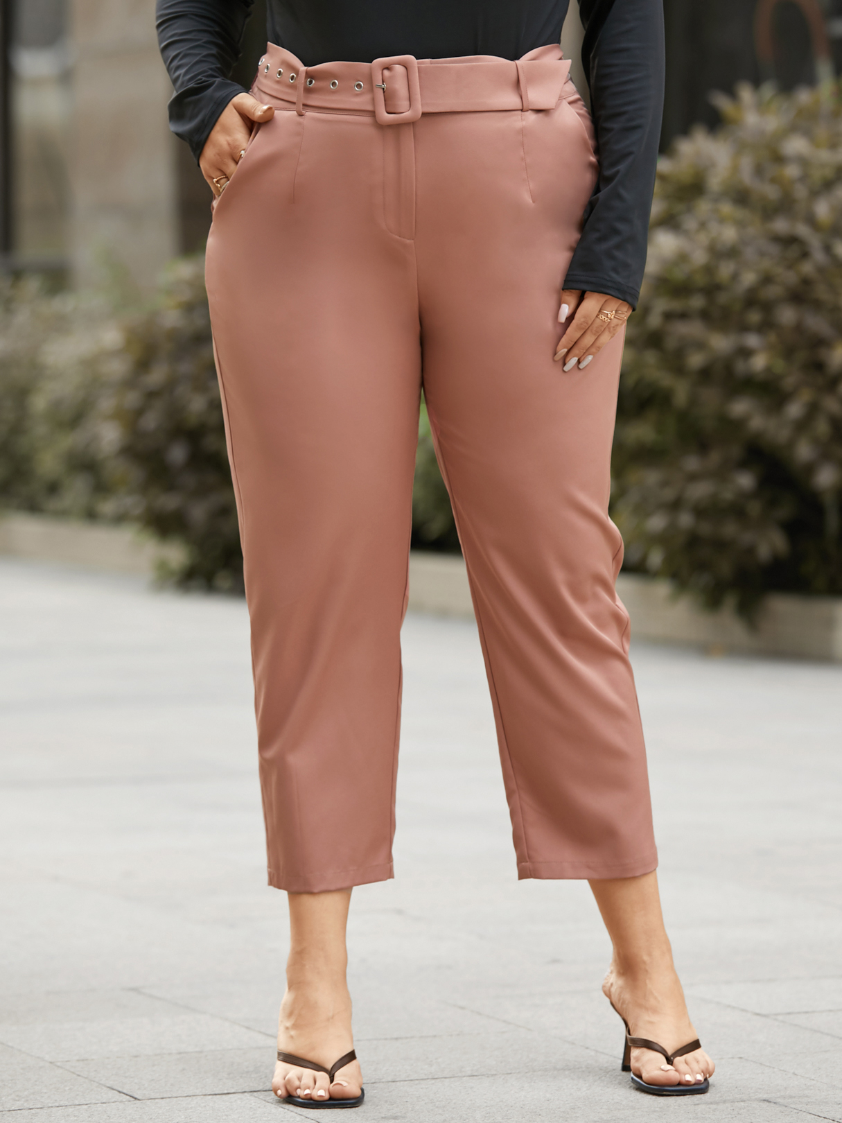 YOINS Plus Größe Khaki Gürtel Design Hose günstig online kaufen