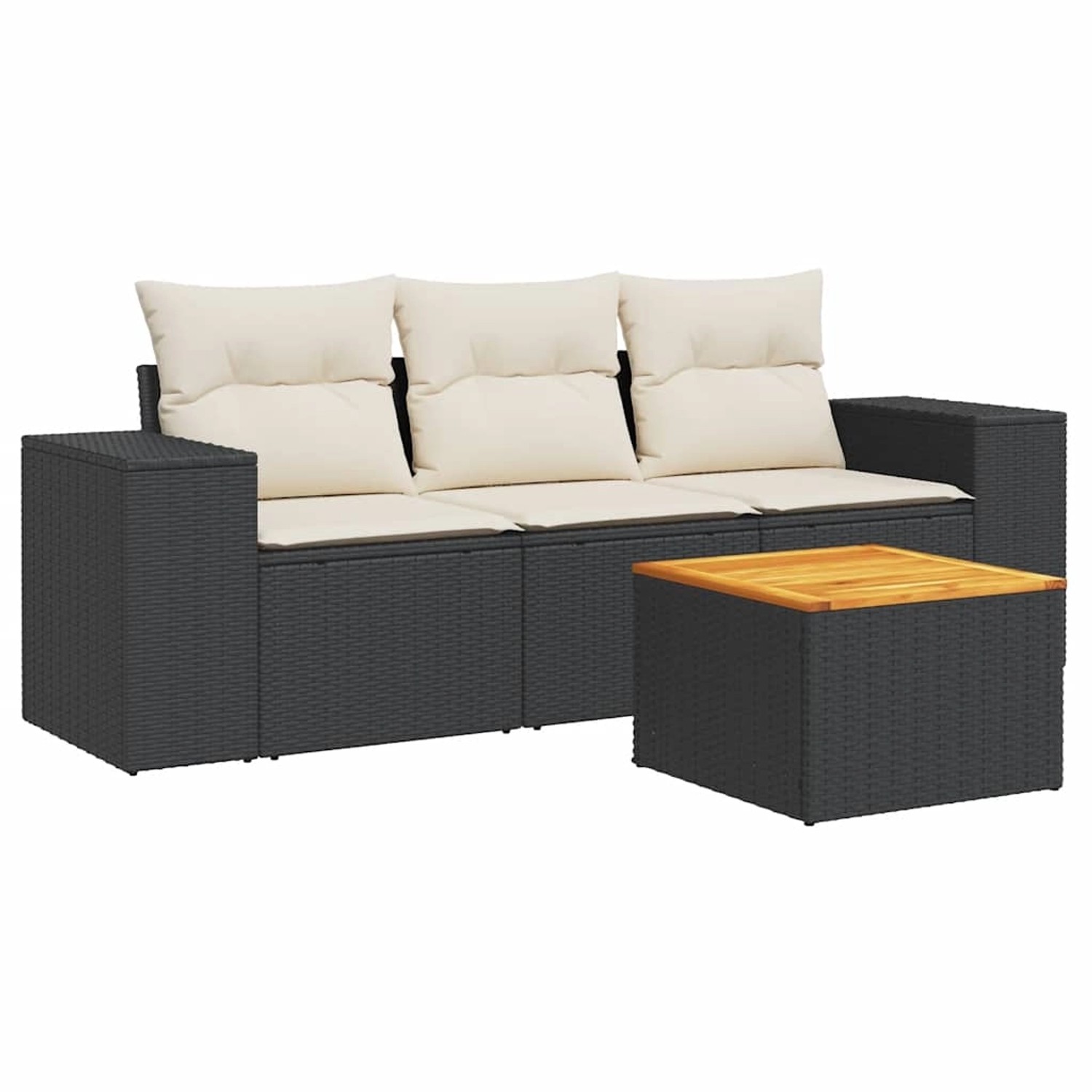 vidaXL 4-Tlg Garten-Sofagarnitur mit Kissen Schwarz Poly Rattan 3257645 günstig online kaufen