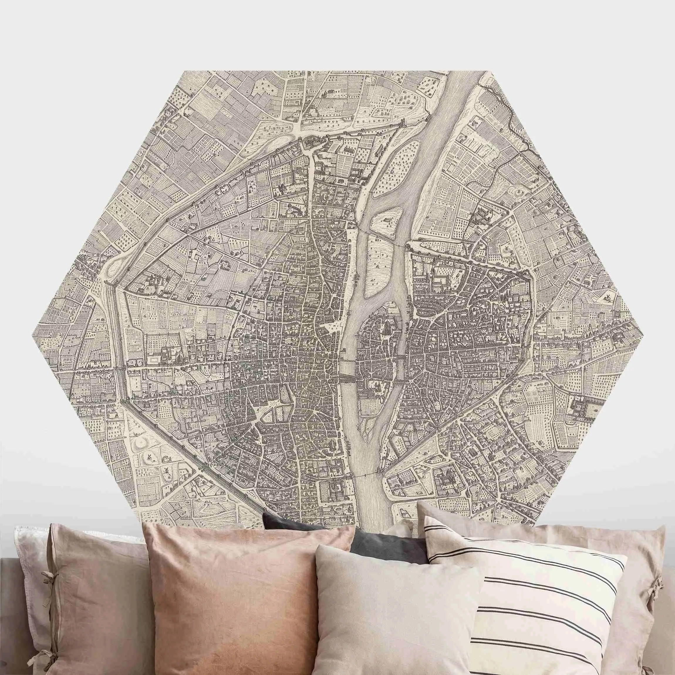 Hexagon Fototapete selbstklebend Vintage Karte Paris günstig online kaufen