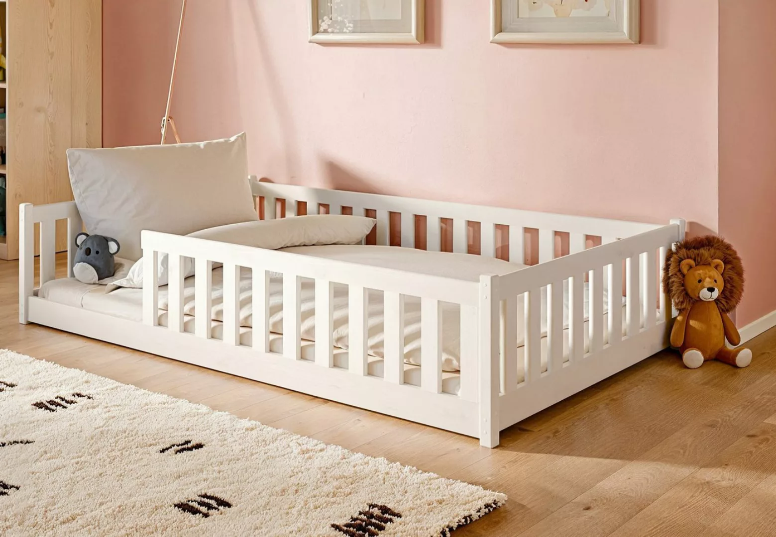 Kids Collective Kinderbett Bodenbett Bett mit Rausfallschutz & Lattenrost M günstig online kaufen