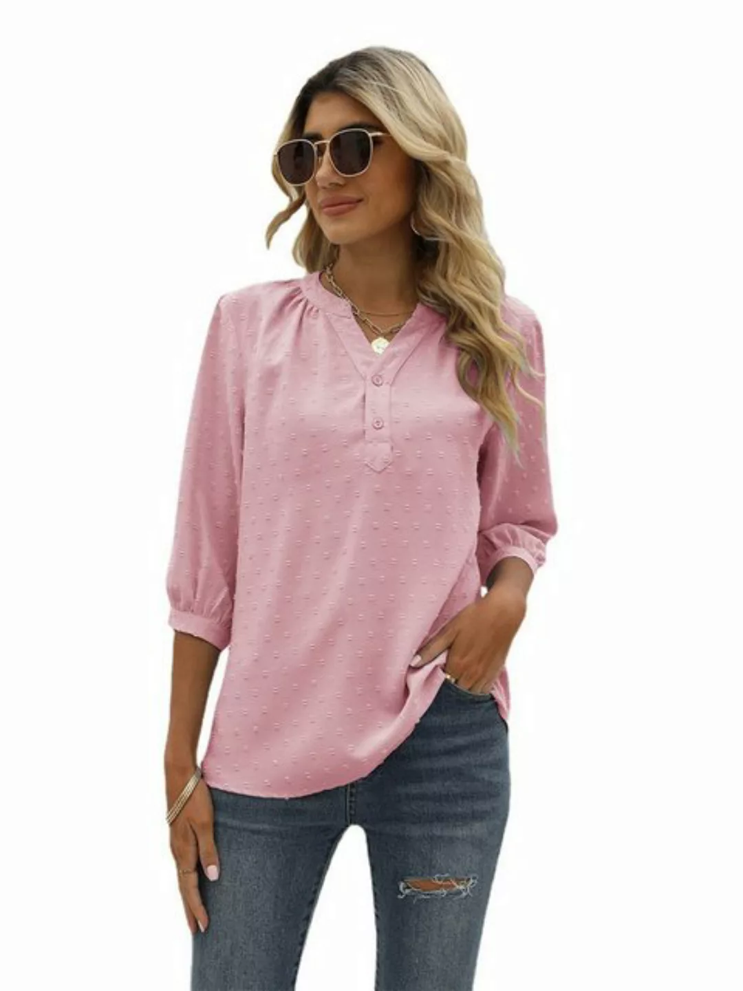 KIKI Longbluse Stehkragen Mid Sleeve Shirt Jacquard Hairball Long Shirt Loo günstig online kaufen