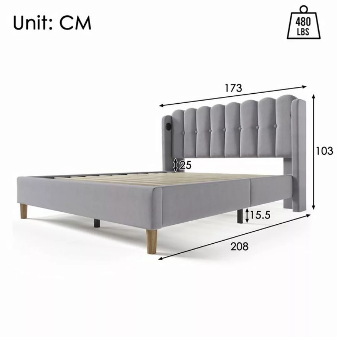 REDOM Polsterbett Einzelbett mit USB Typ C Ladefunktion (160 x 200 cm Bettg günstig online kaufen