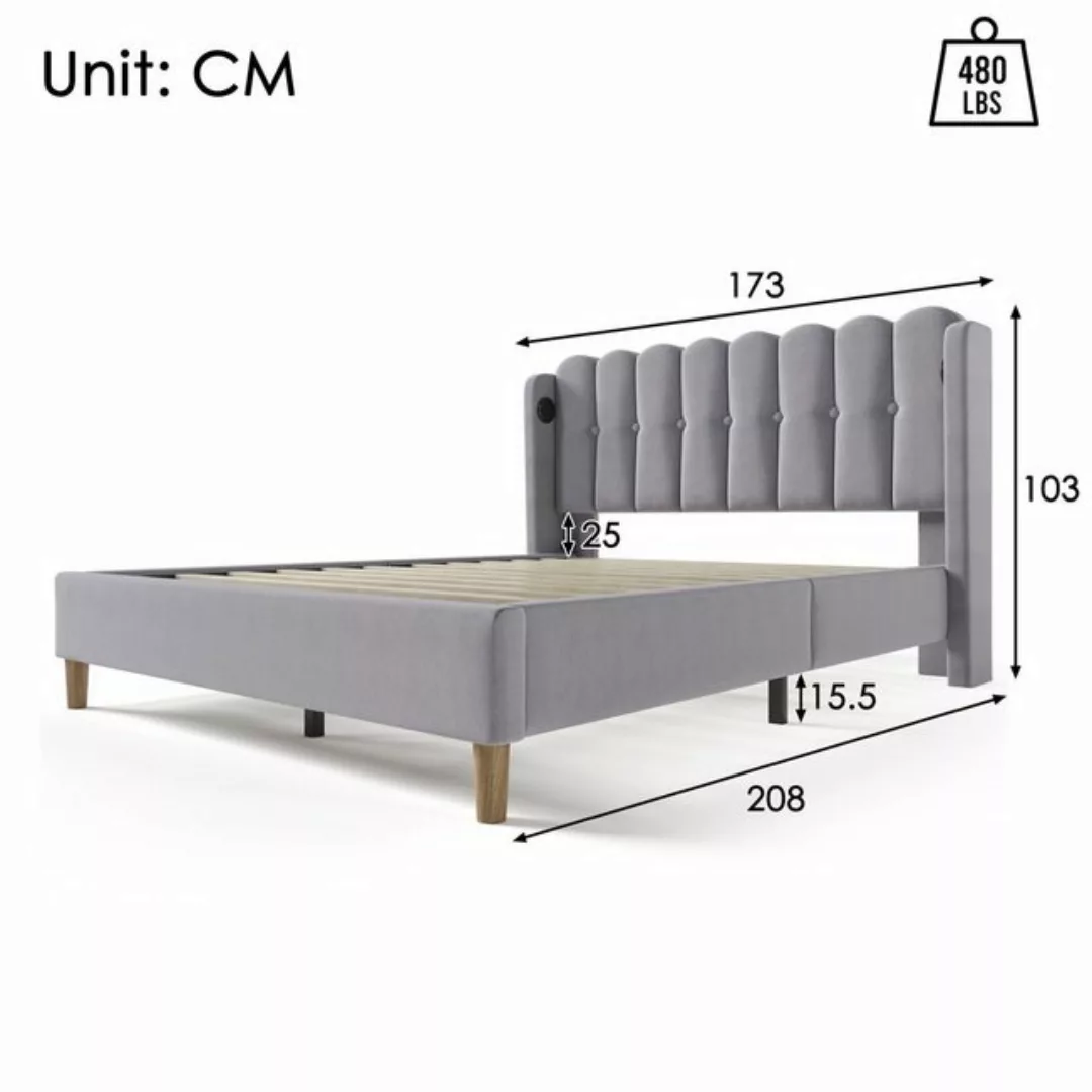 Fangqi Polsterbett 140/160/180 x200cm Doppelbett mit USB Typ C Ladefunktion günstig online kaufen