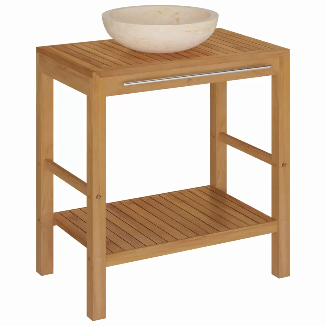 Waschtisch Massivholz Teak Mit Waschbecken Marmor Creme günstig online kaufen