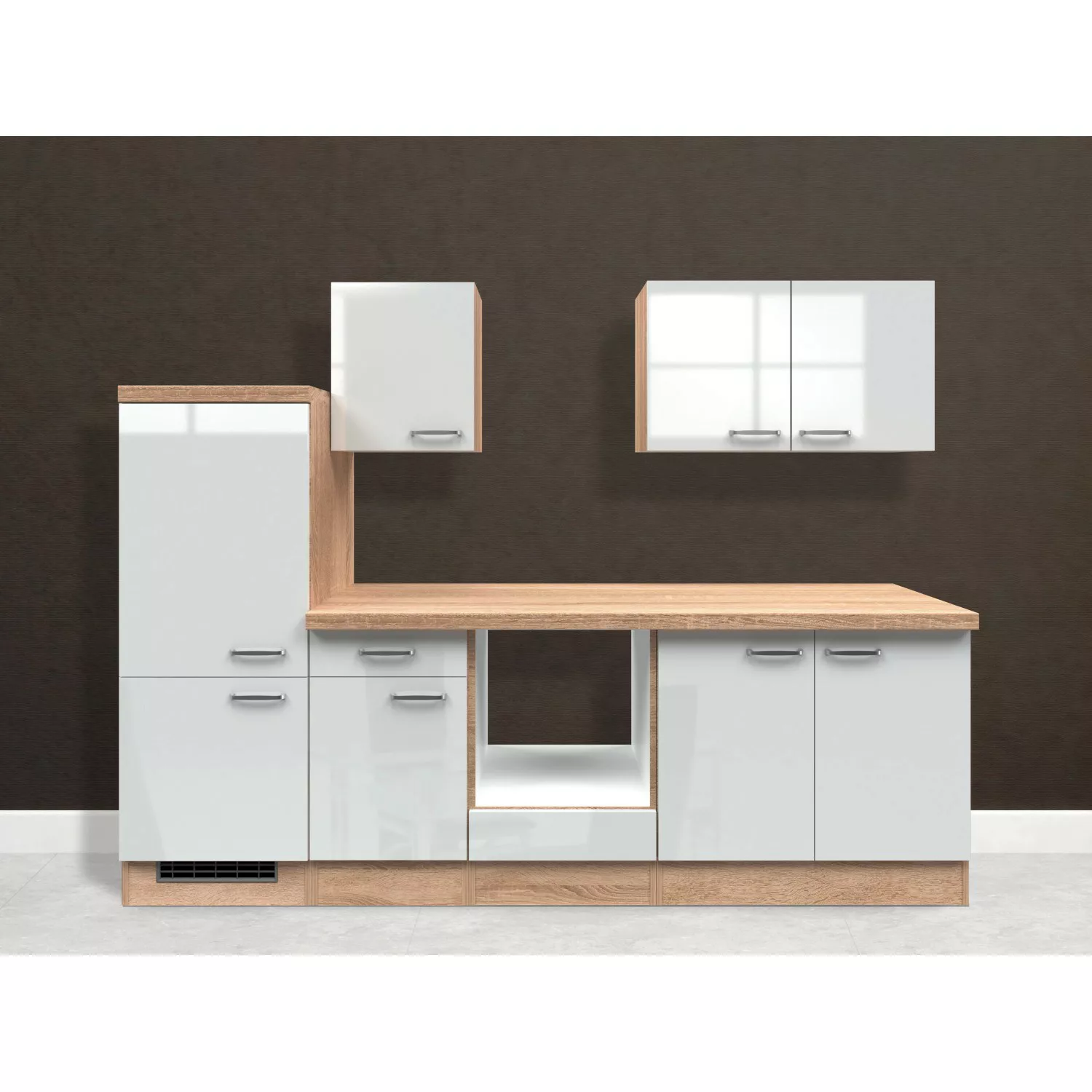 Flex-Well Exclusiv Küchenzeile Valero 270 cm ohne E-Geräte Hochglanz Weiß günstig online kaufen
