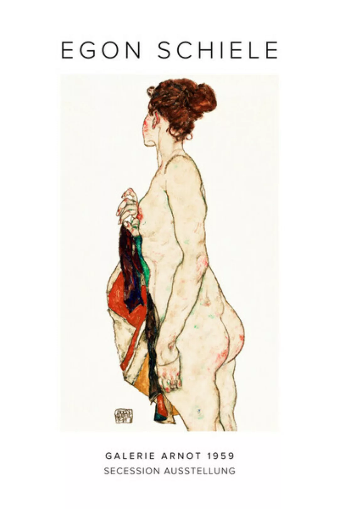 Poster / Leinwandbild - Egon Schiele: Stehende Nackte Frau Mit Gemusterter günstig online kaufen