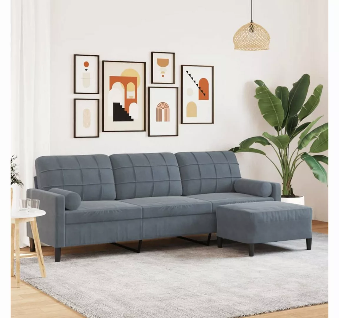 vidaXL Sofa 3-Sitzer-Sofa mit Hocker Samt, 210 cm, Dunkelgrau günstig online kaufen