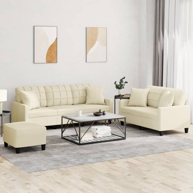 vidaXL Sofa 3-tlg. Sofagarnitur mit Kissen Creme Kunstleder günstig online kaufen