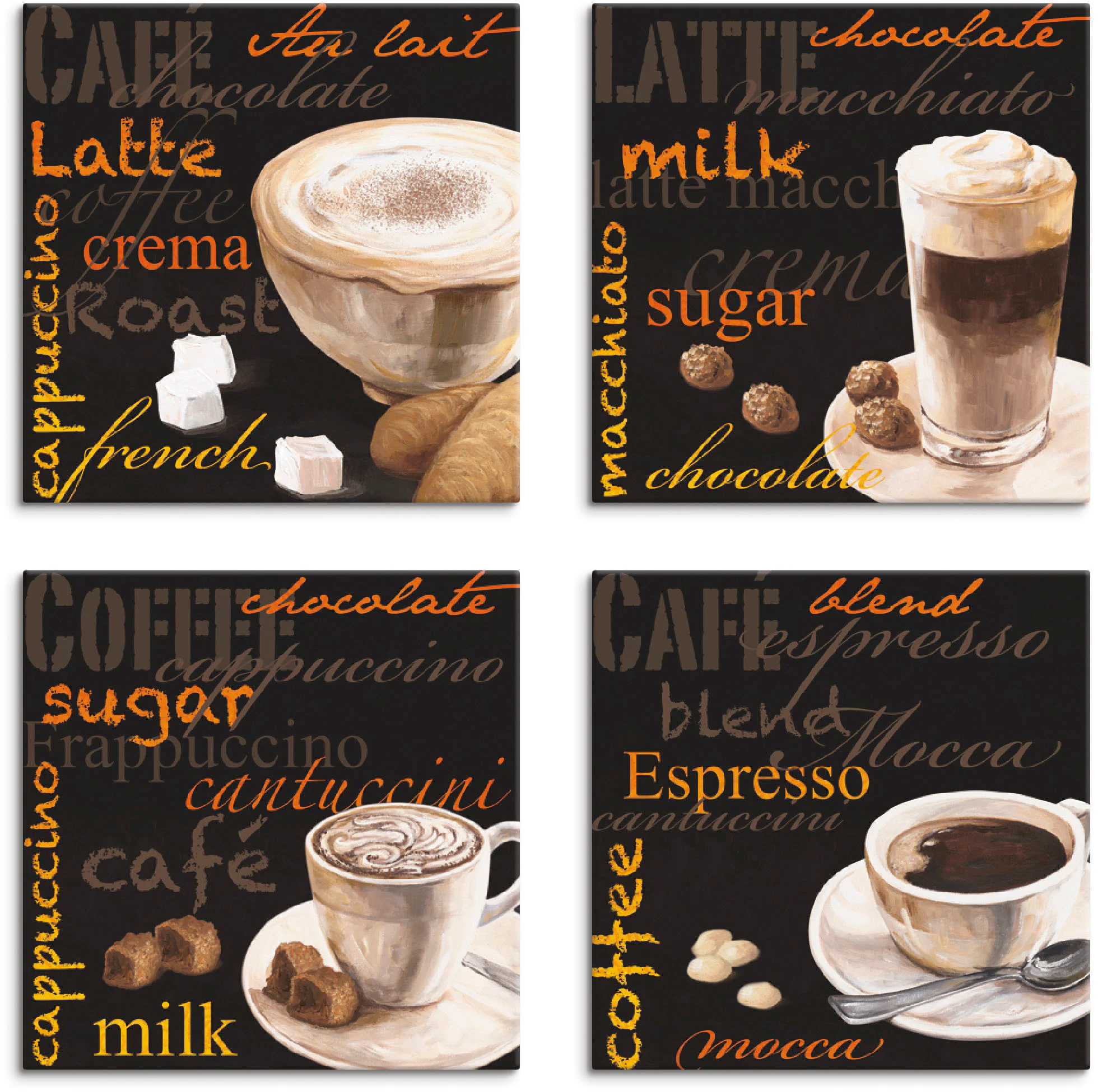Artland Leinwandbild "Cappuccino Macchiato Coffee Espresso", Getränke, (4 S günstig online kaufen