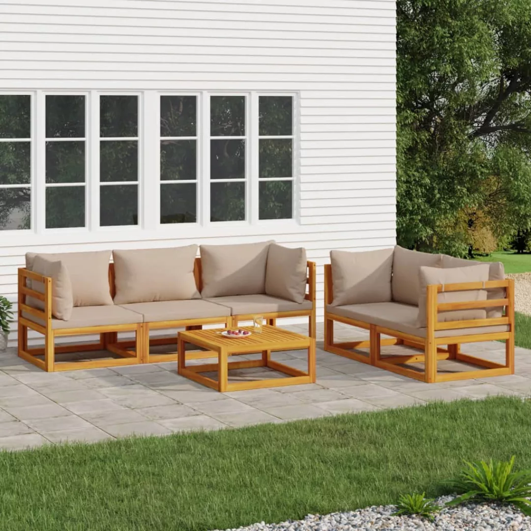 Vidaxl 6-tlg. Garten-lounge-set Mit Taupe Kissen Massivholz günstig online kaufen