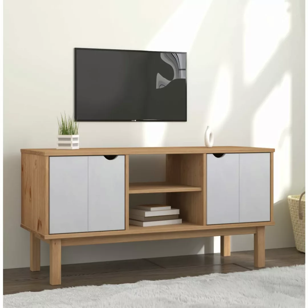 Vidaxl Tv-schrank Braun Und Weiß 113,5x43x57 Cm Massivholz Kiefer günstig online kaufen