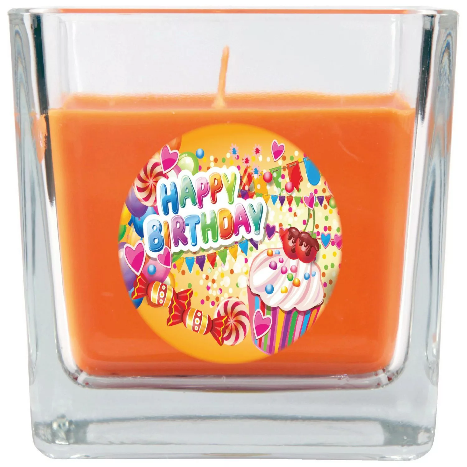 HS Candle Duftkerze & Glas Happy Birthday Viereck Honigmelone Cupcake günstig online kaufen