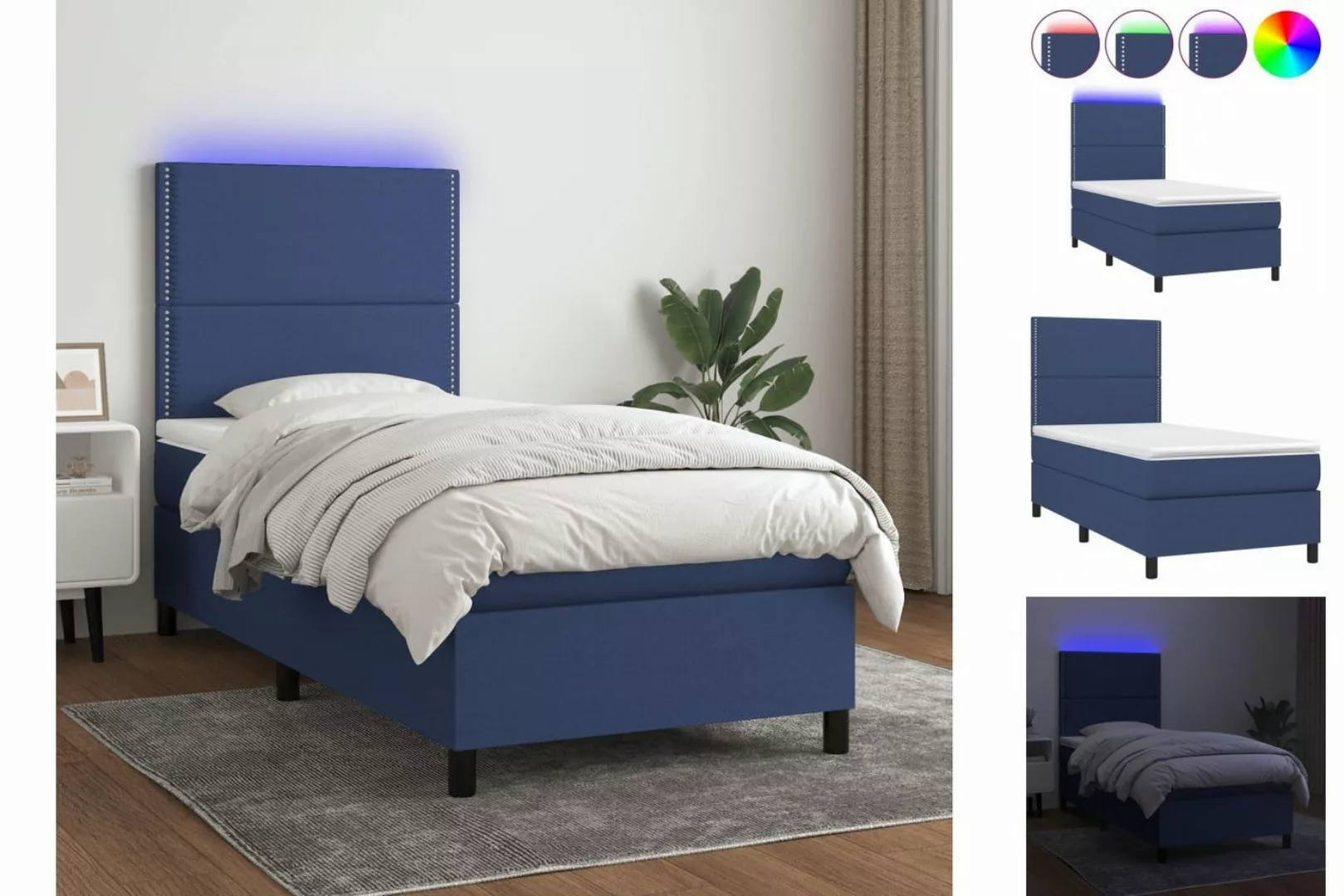 vidaXL Bettgestell Boxspringbett mit Matratze LED Blau 90x190 cm Stoff Bett günstig online kaufen