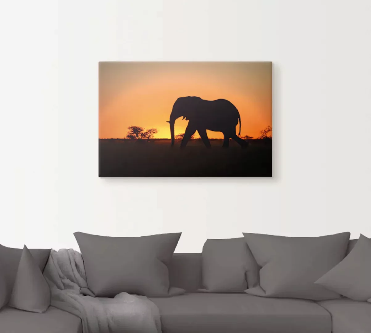Artland Leinwandbild »Afrikanischer Elefant im Sonnenuntergang«, Wildtiere, günstig online kaufen