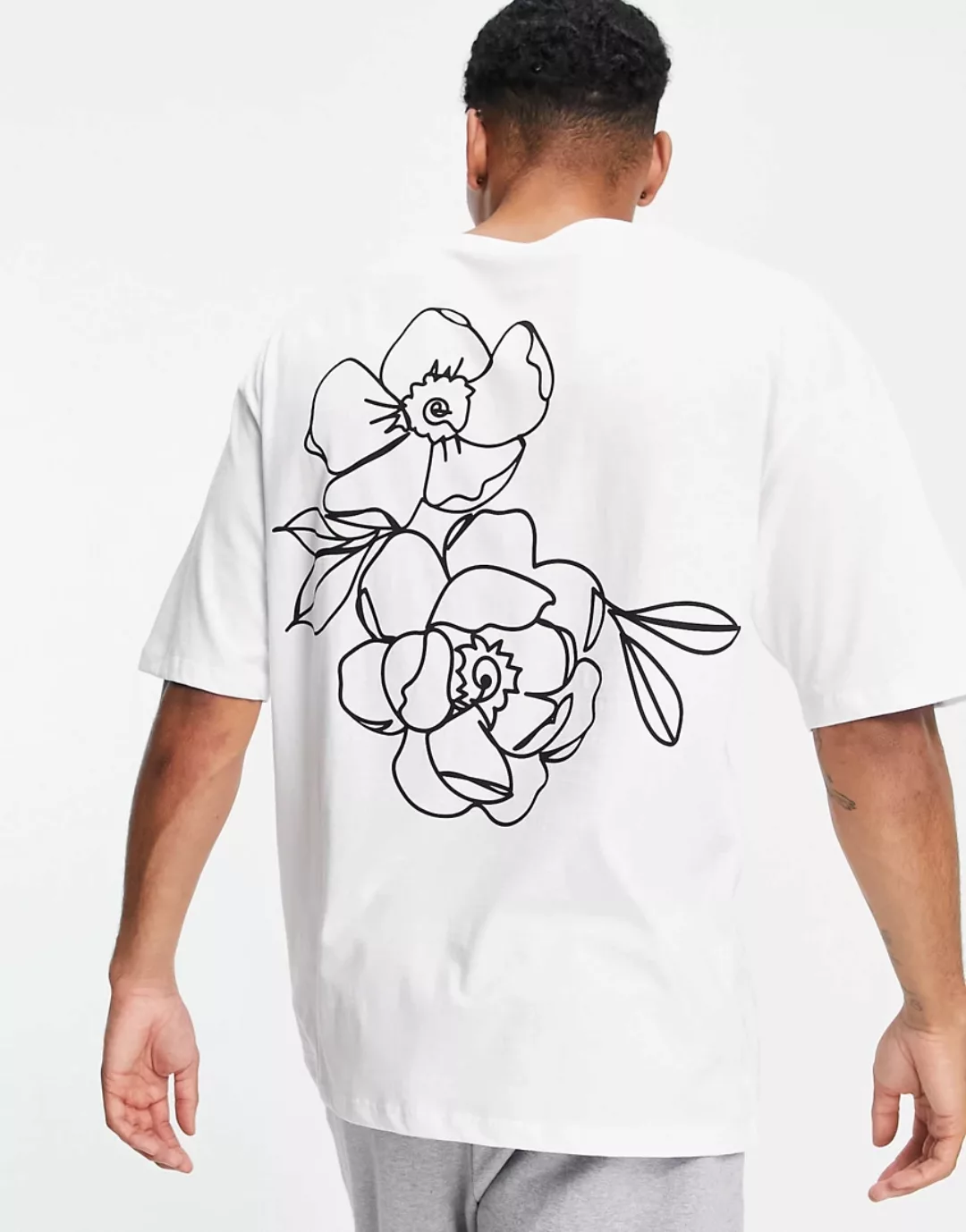 Jack & Jones Originals – Oversize-T-Shirt in Weiß mit Rosen-Print hinten günstig online kaufen