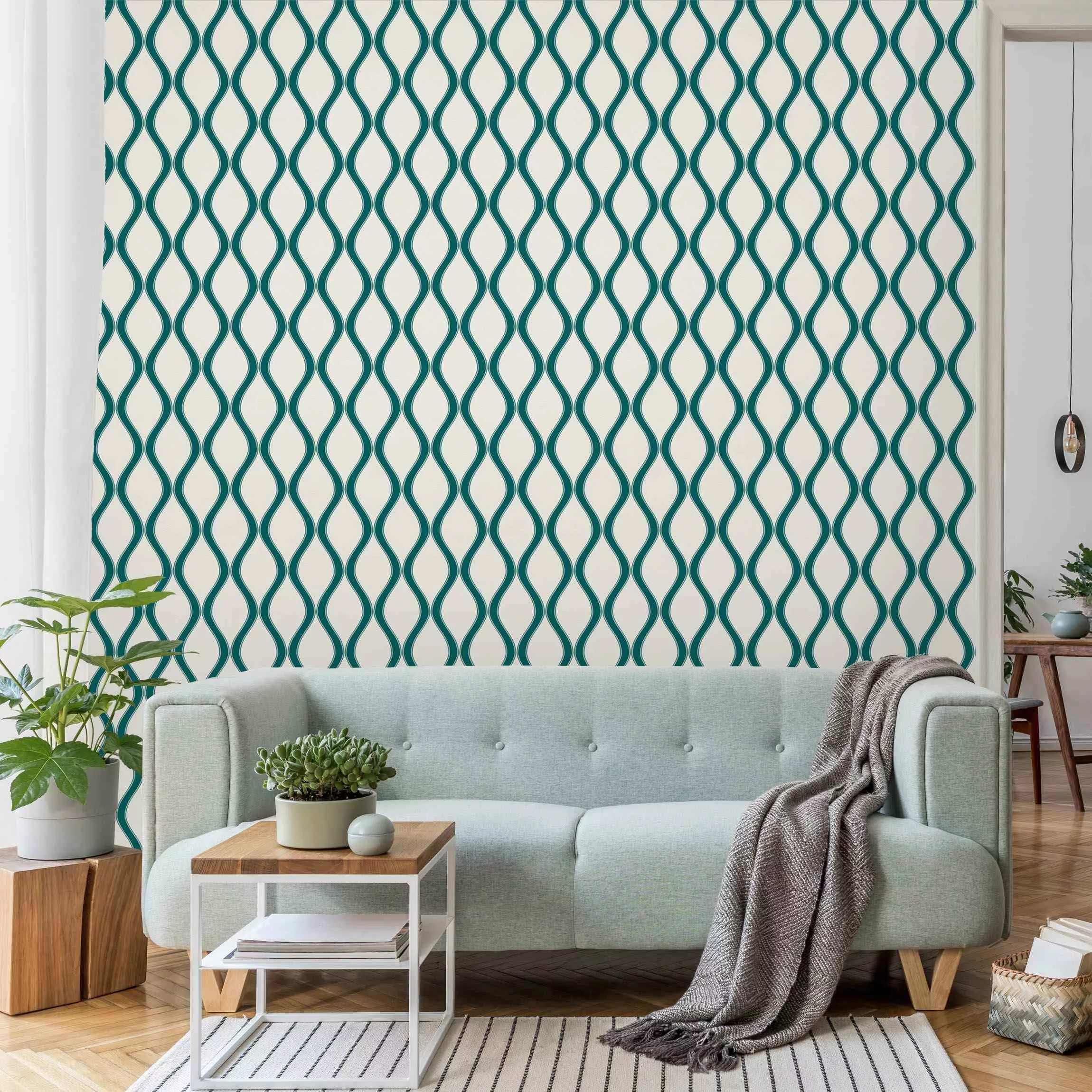 Fototapete Retro Muster mit Wellen in smaragd günstig online kaufen
