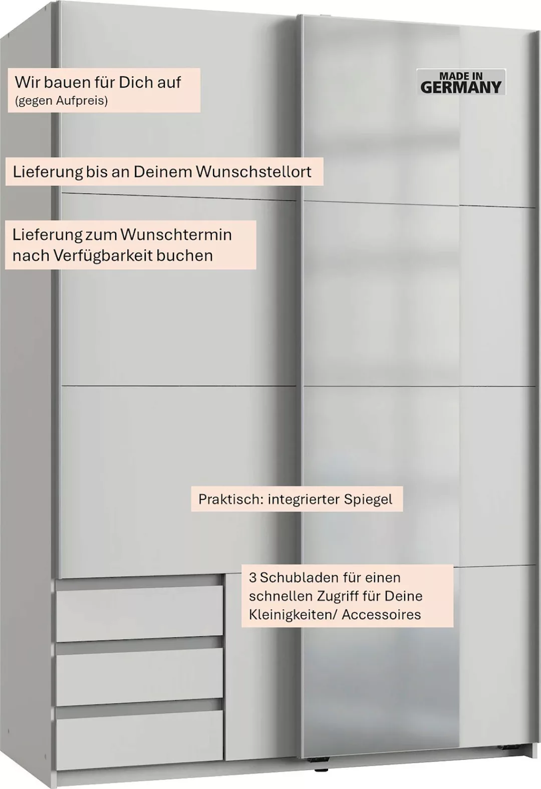 Wimex Schwebetürenschrank "Emden moderner Kleiderschrank mit Spiegel und Sc günstig online kaufen