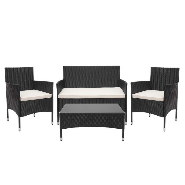 MCW Poly-Rattan Garnitur F55 4-teilig Schwarz Kissen Creme günstig online kaufen