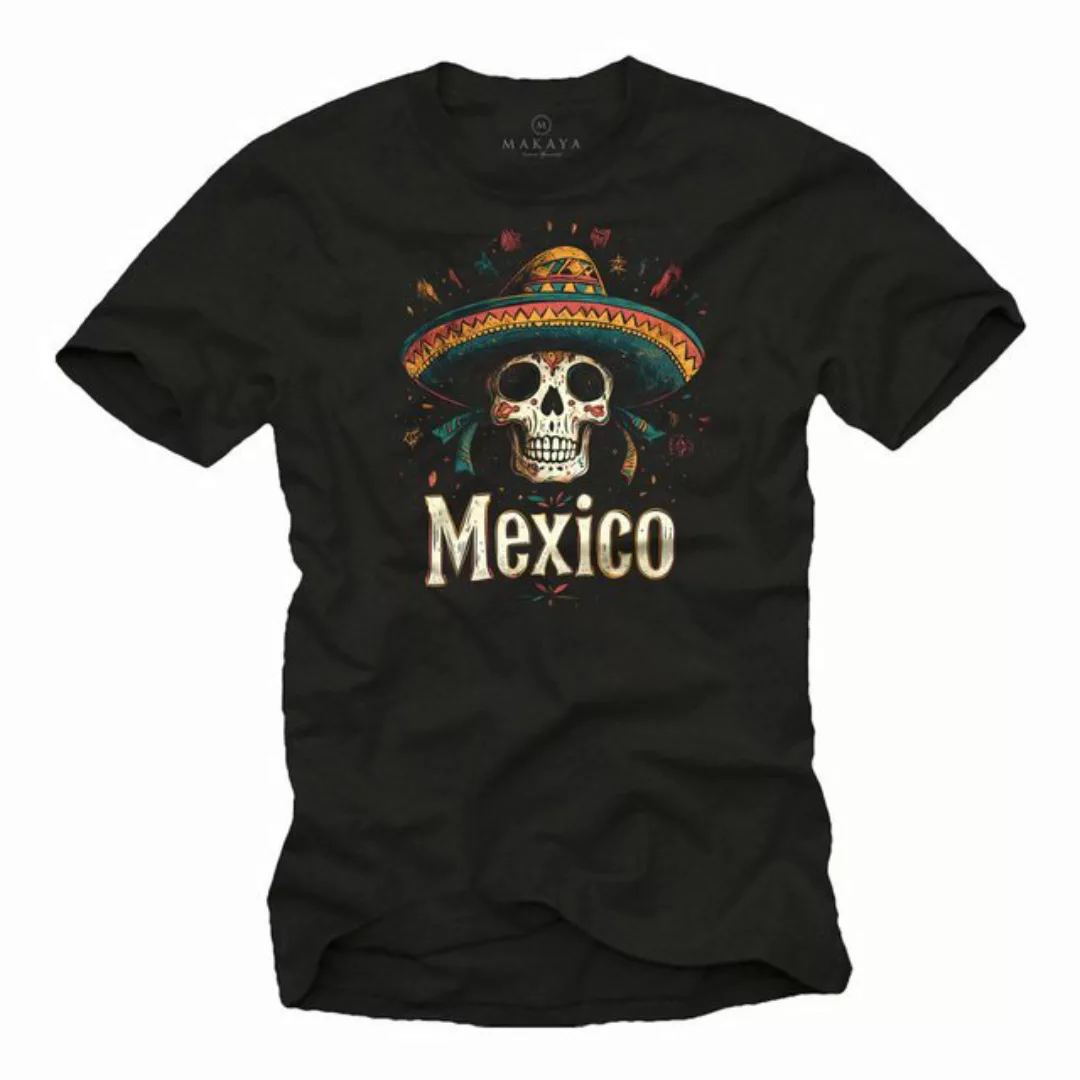 MAKAYA Print-Shirt Herren Mexiko Motiv Totenkopf Dia De Los Muertos Mexico günstig online kaufen